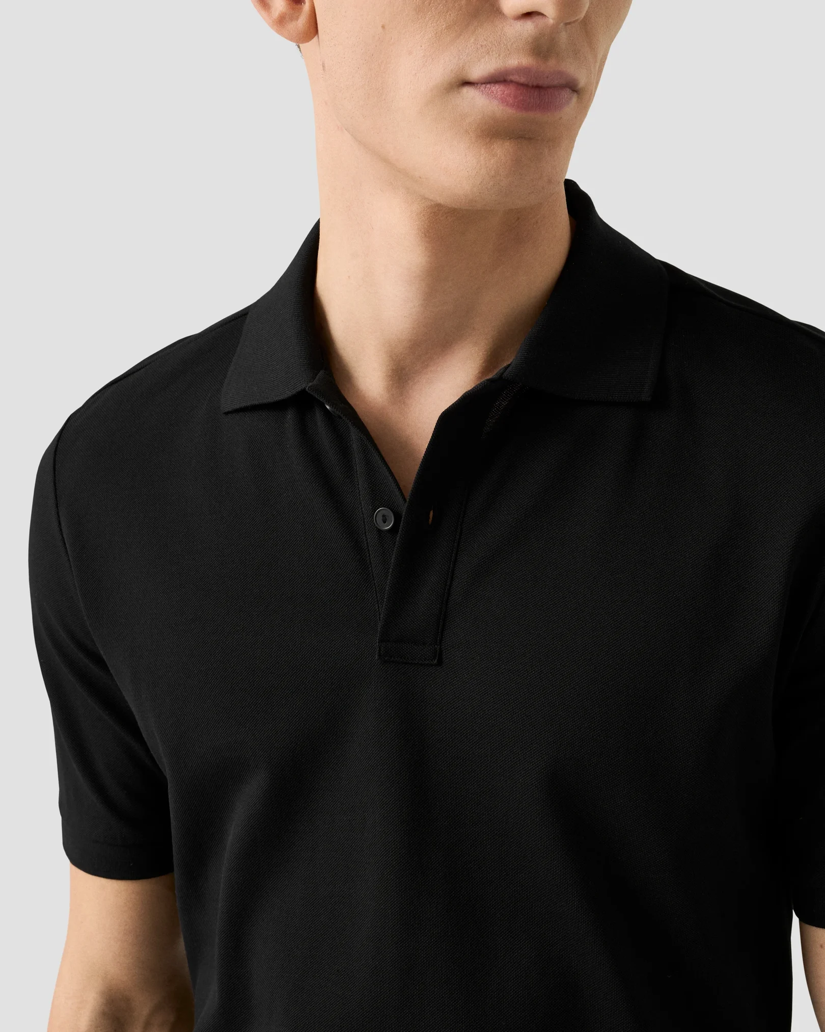 Eton - black pima cotton pique polo