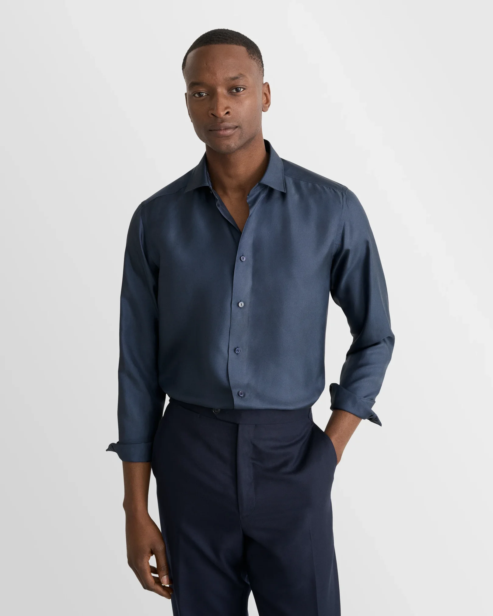 Eton - navy solid silk shirt