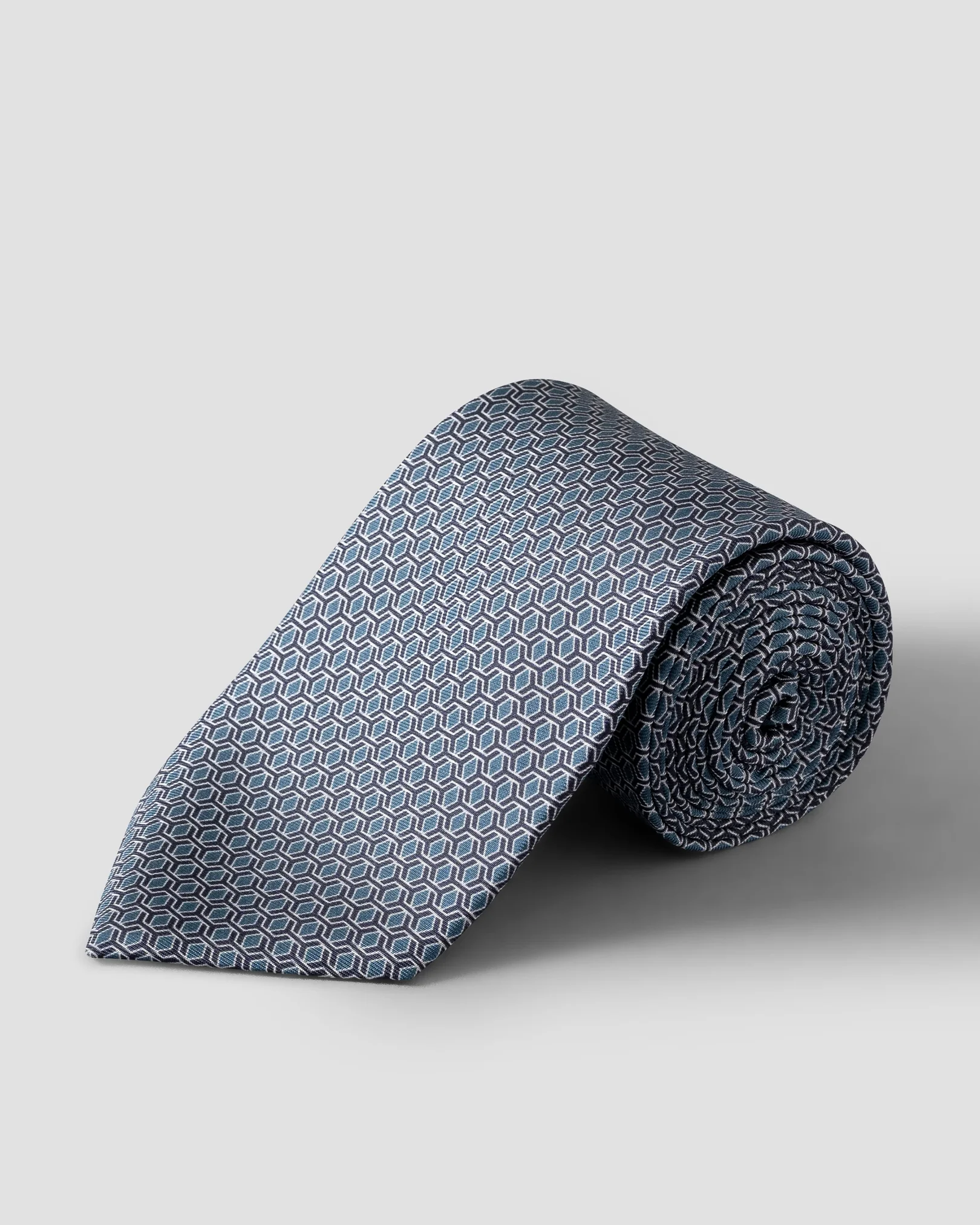 Eton - navy blue geometrical printed silk tie