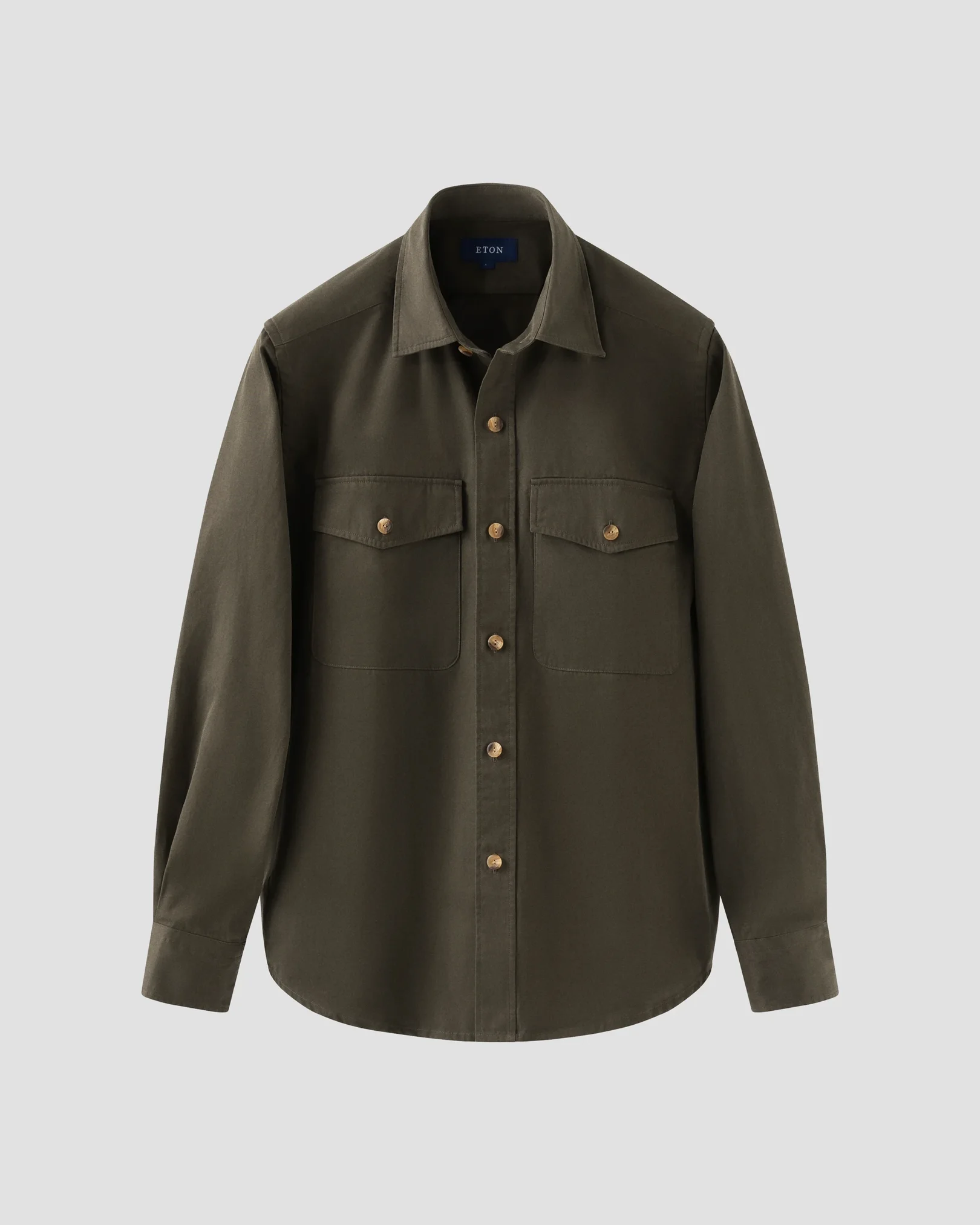 Eton - dark green twill long pointed collar double rounded overshirt