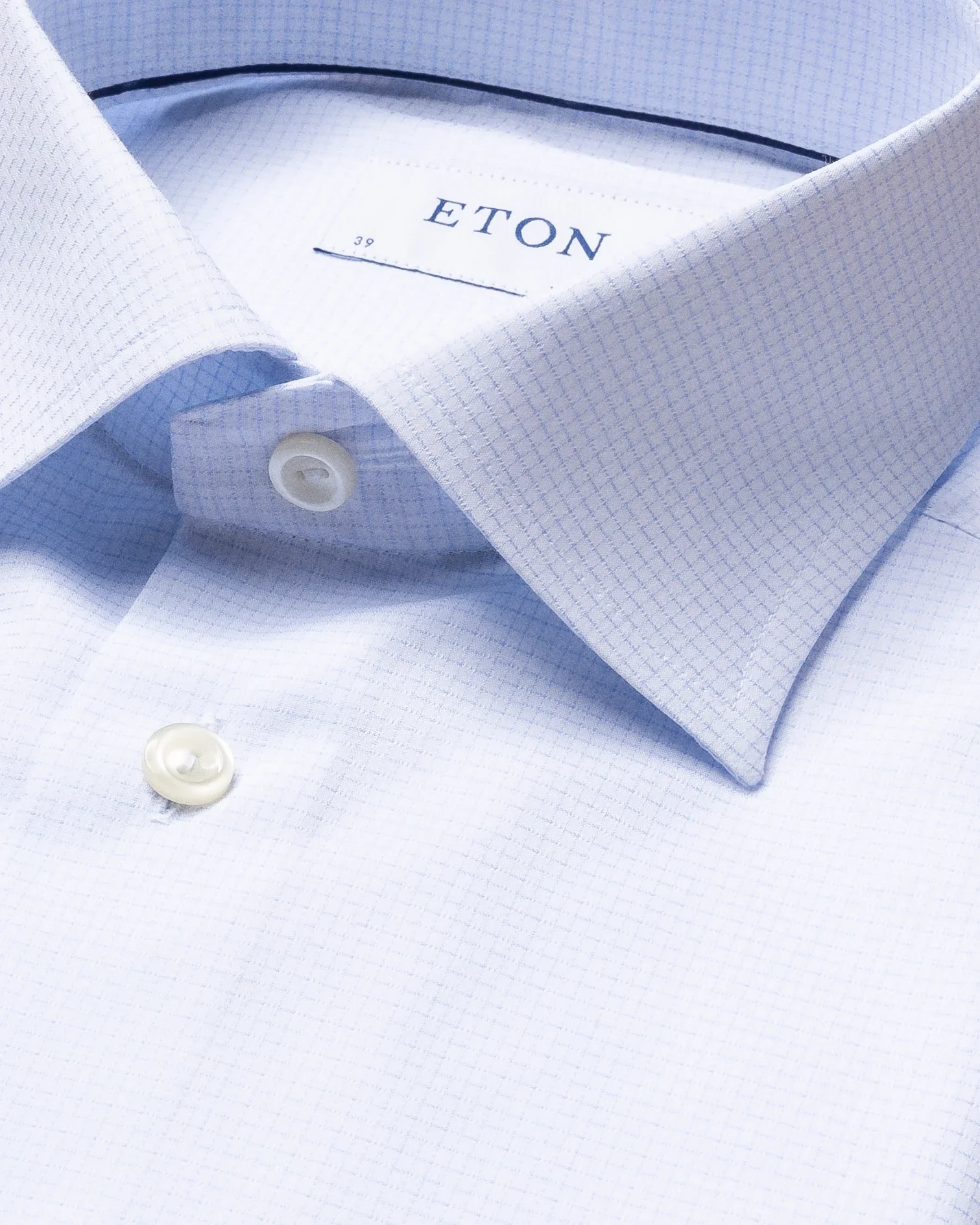 Eton - light blue checked shirt navy details