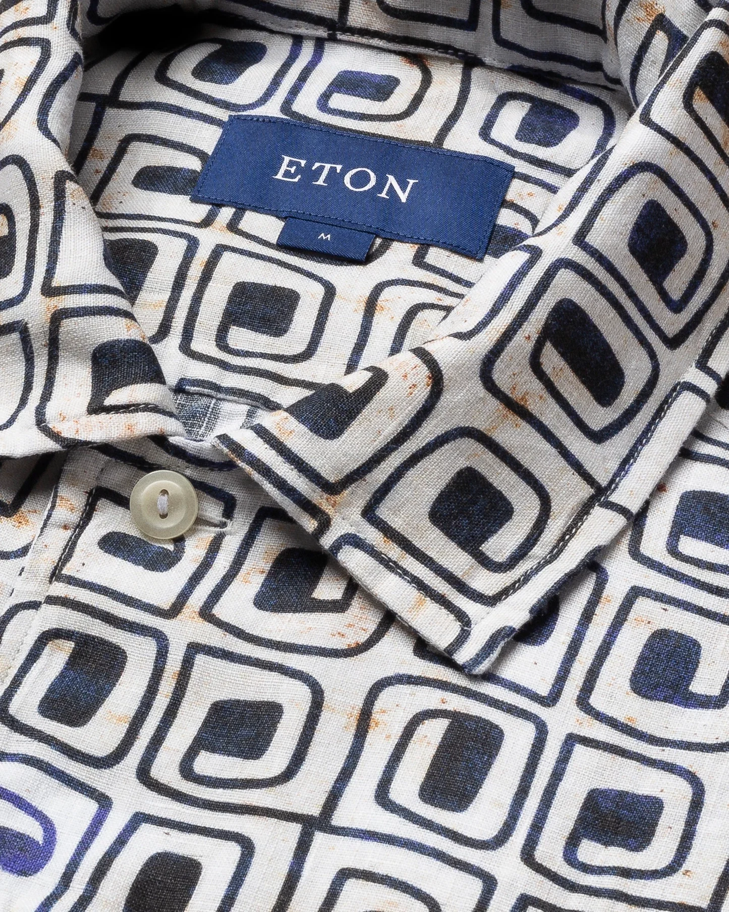 Eton - beige block print linen resort shirt