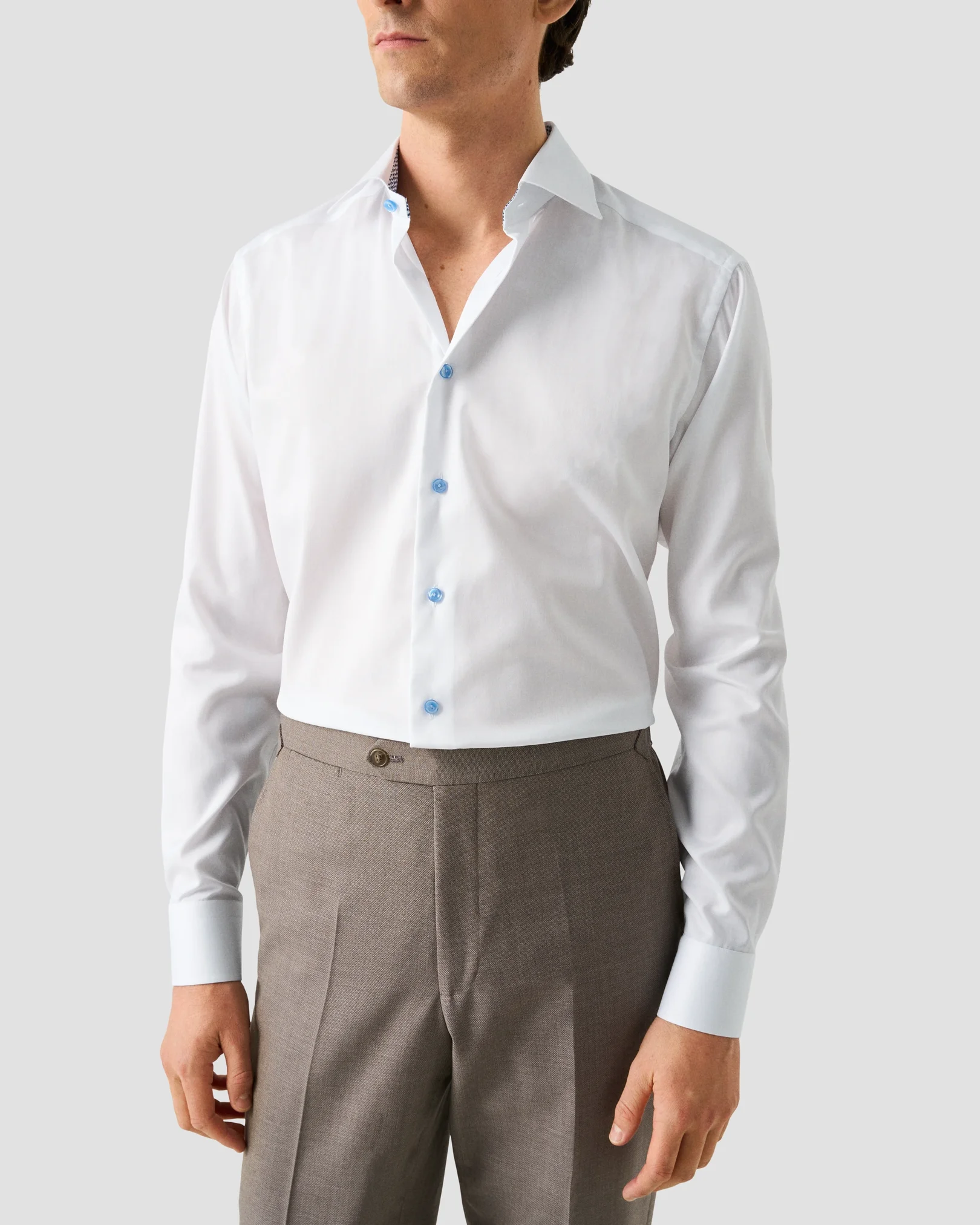 Eton - white solid signature twill geometric effect shirt