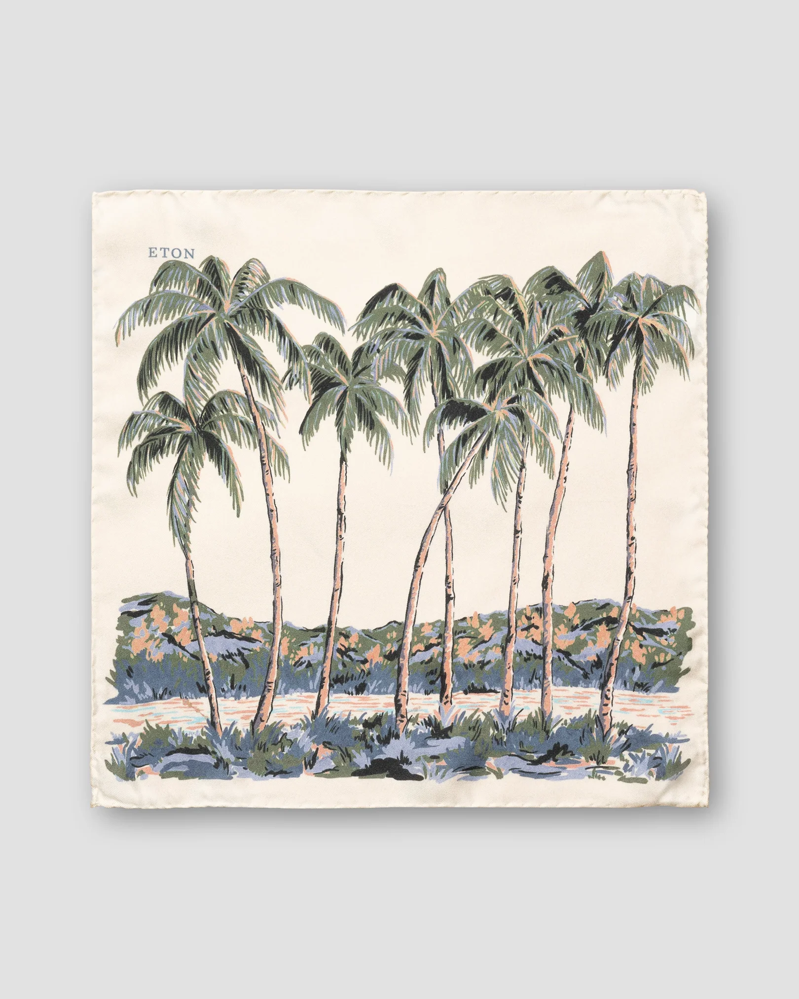 Eton - Off-White Palm Tree Print Silk Pocket Square