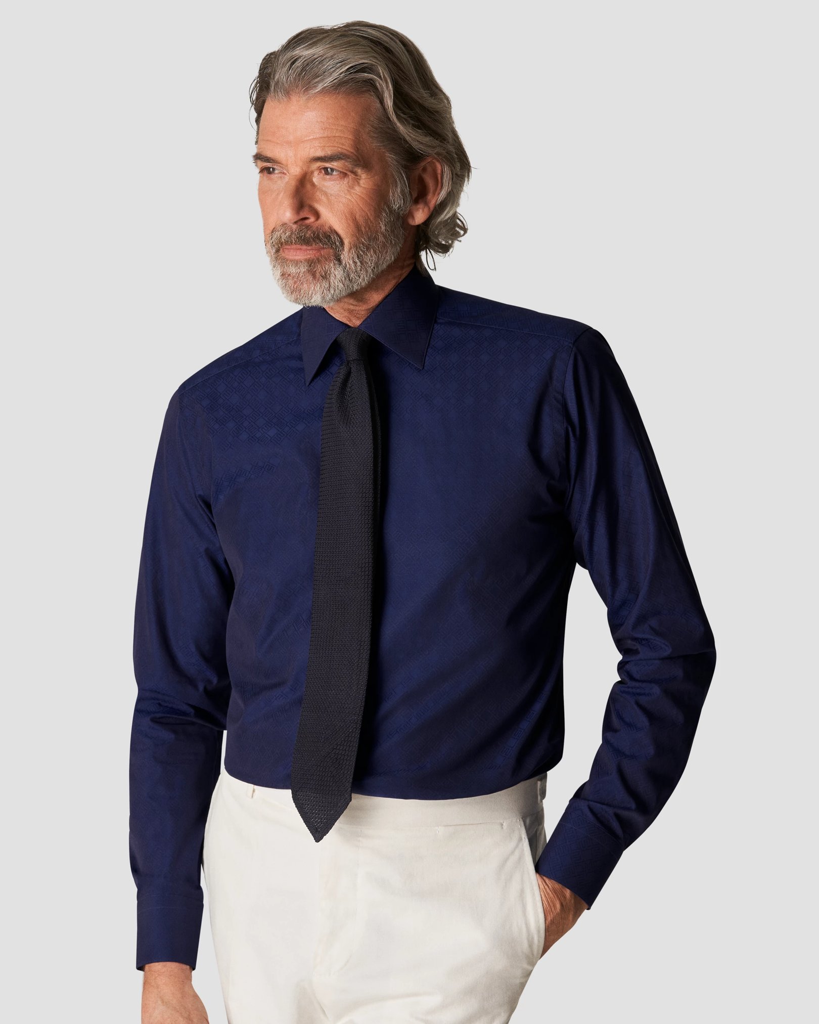 Eton - navy blue jacquard moderate cutaway