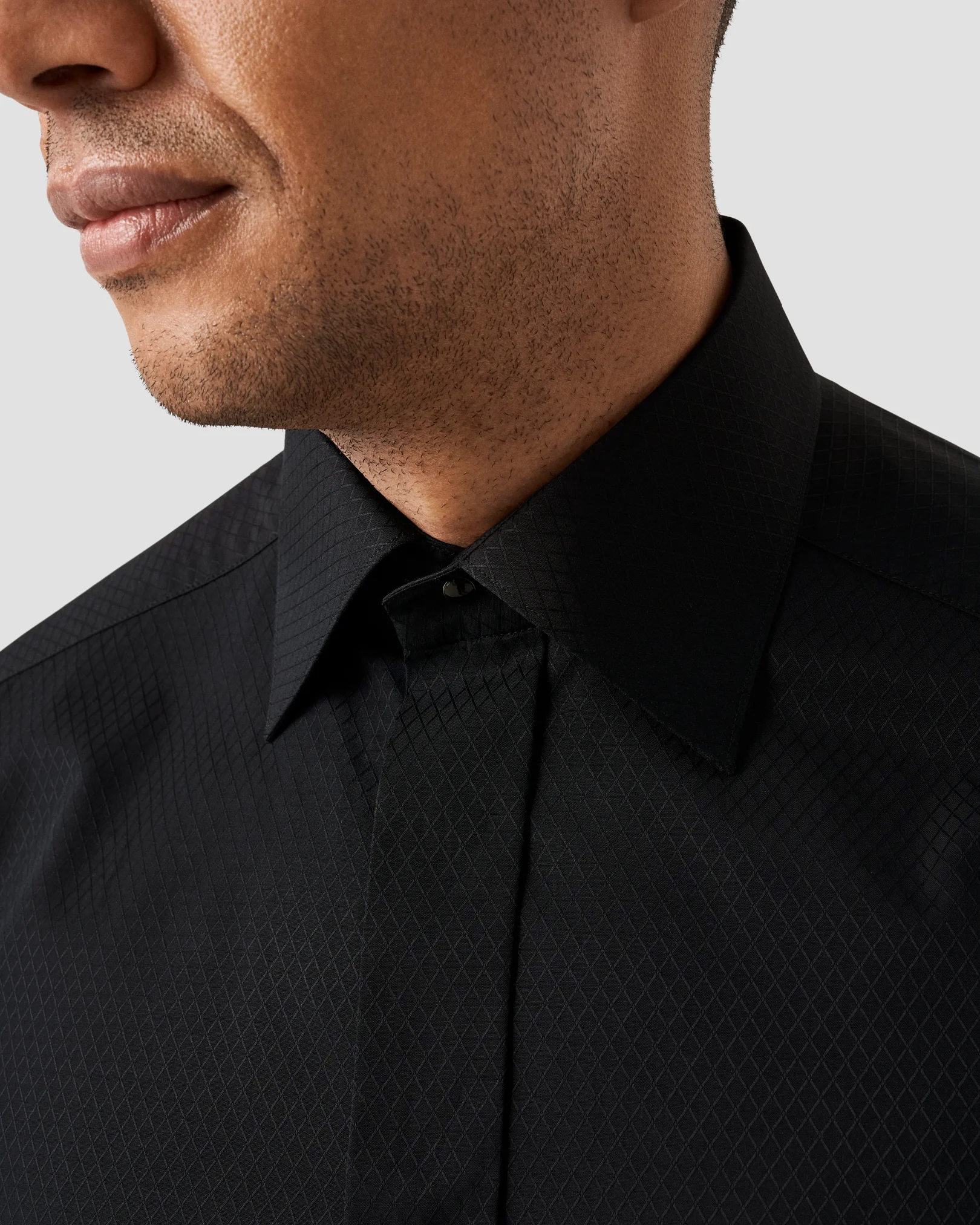 Eton - black check fly front shirt