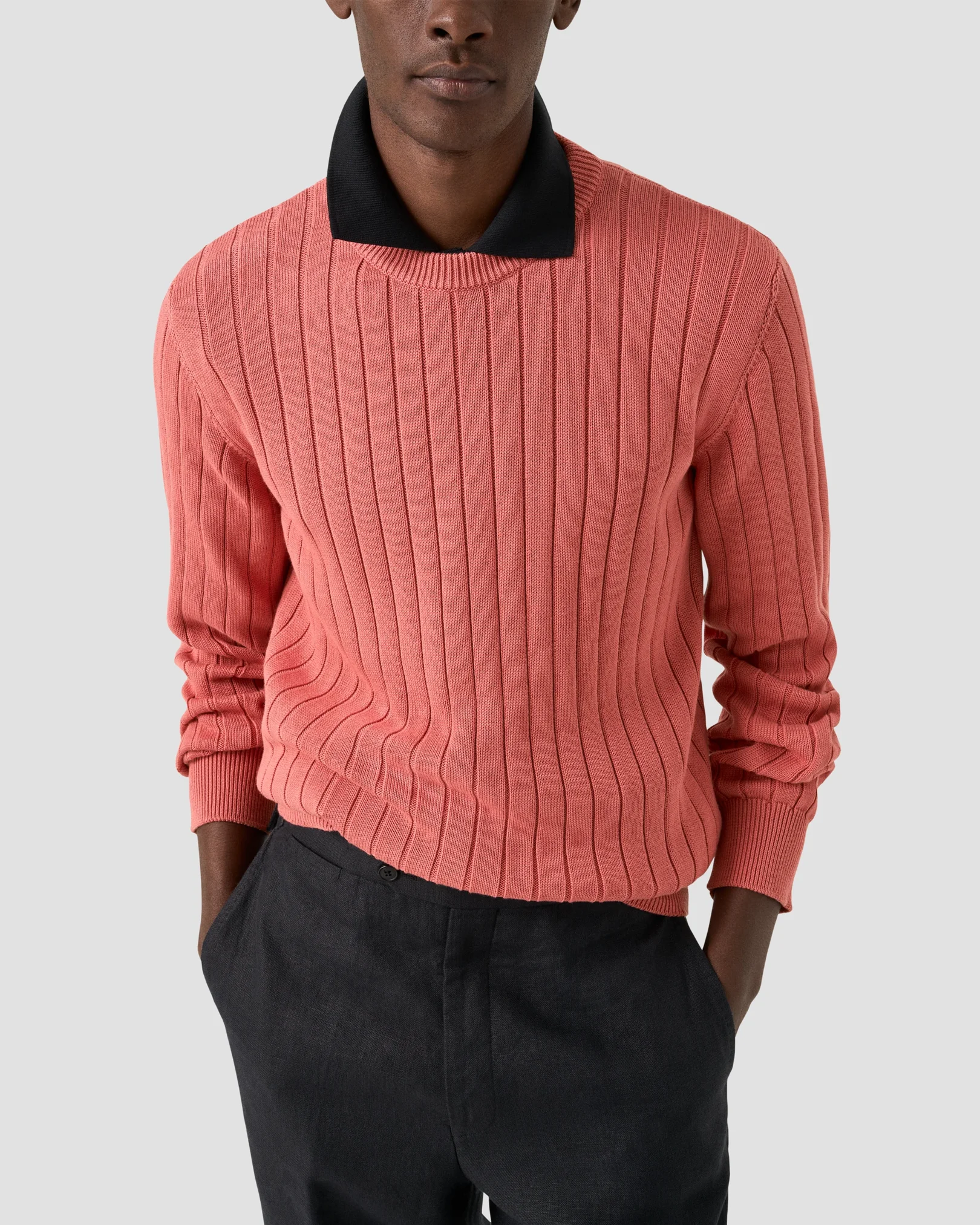 Eton - cotton structure knit crew neck pink cotton