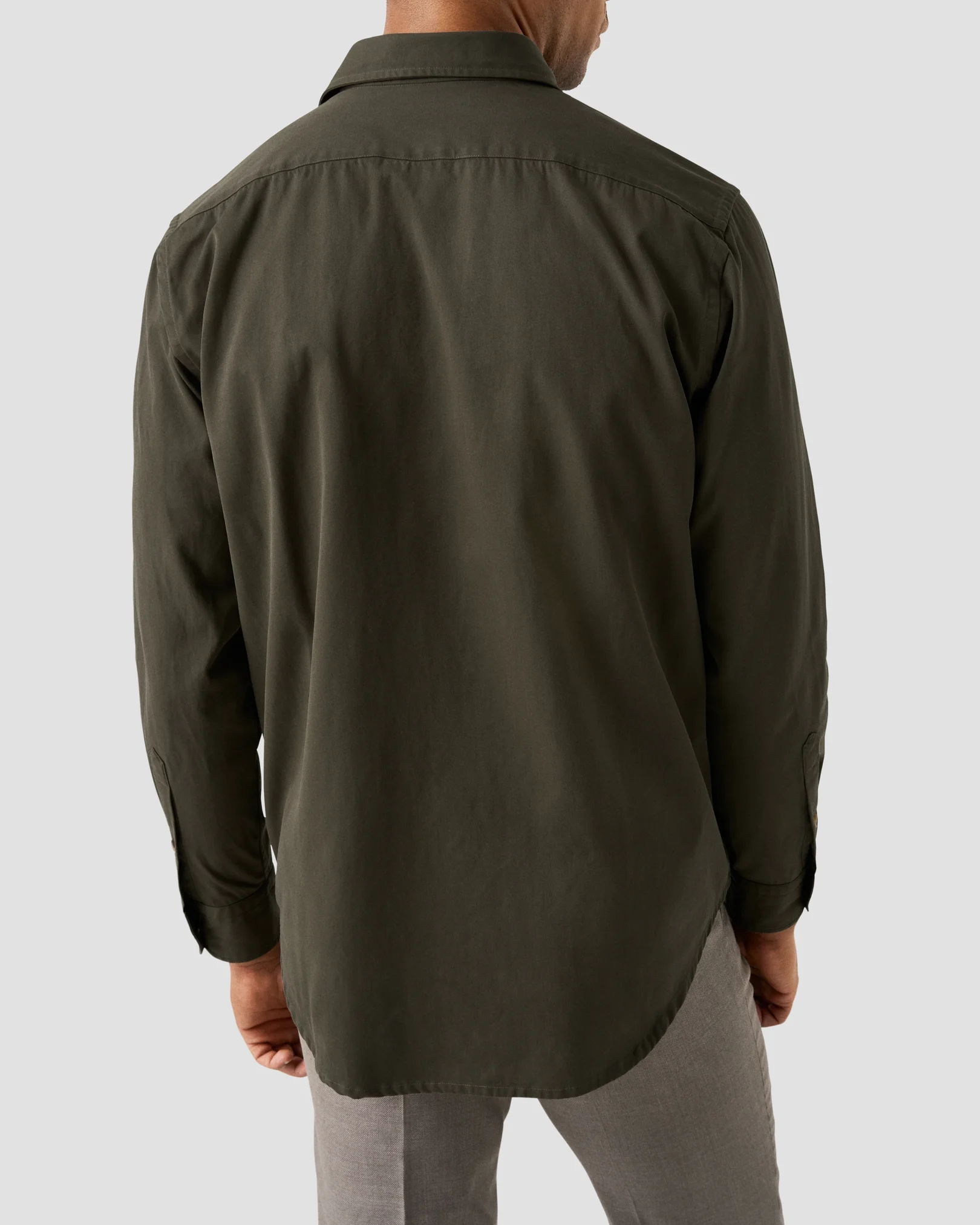 Eton - dark green twill long pointed collar double rounded overshirt