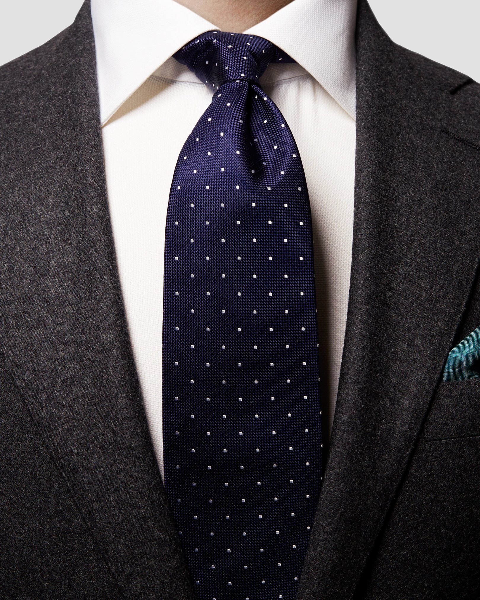Eton - navy polka dot silk tie