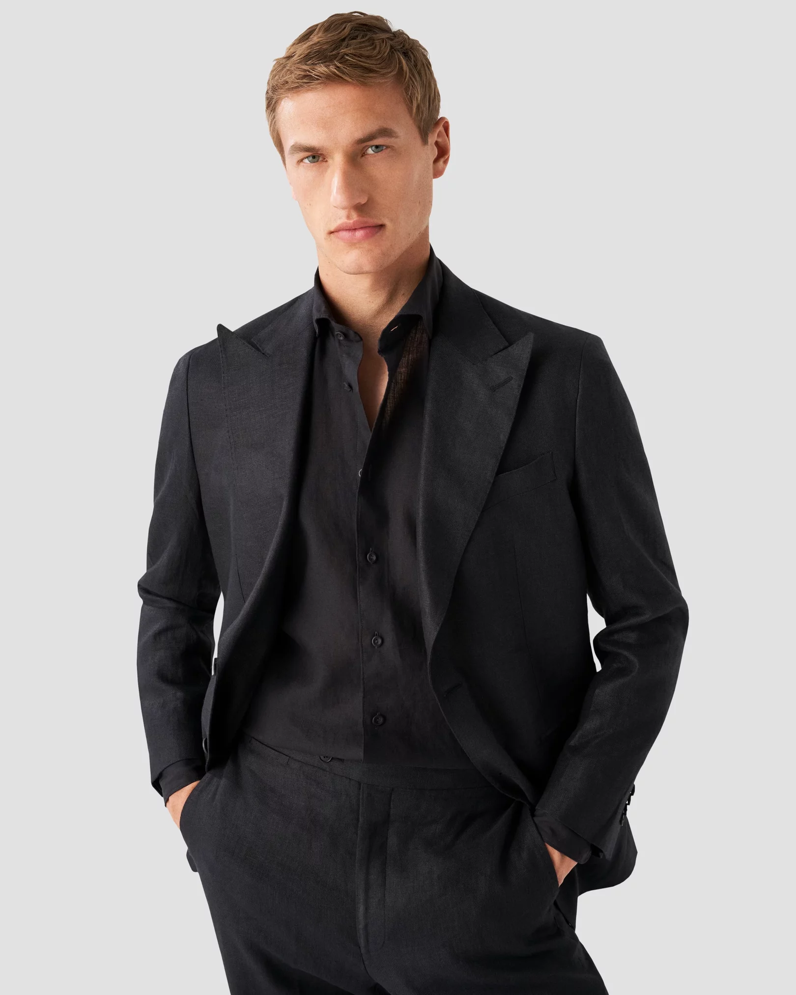 Black Solid Linen Shirt - Eton