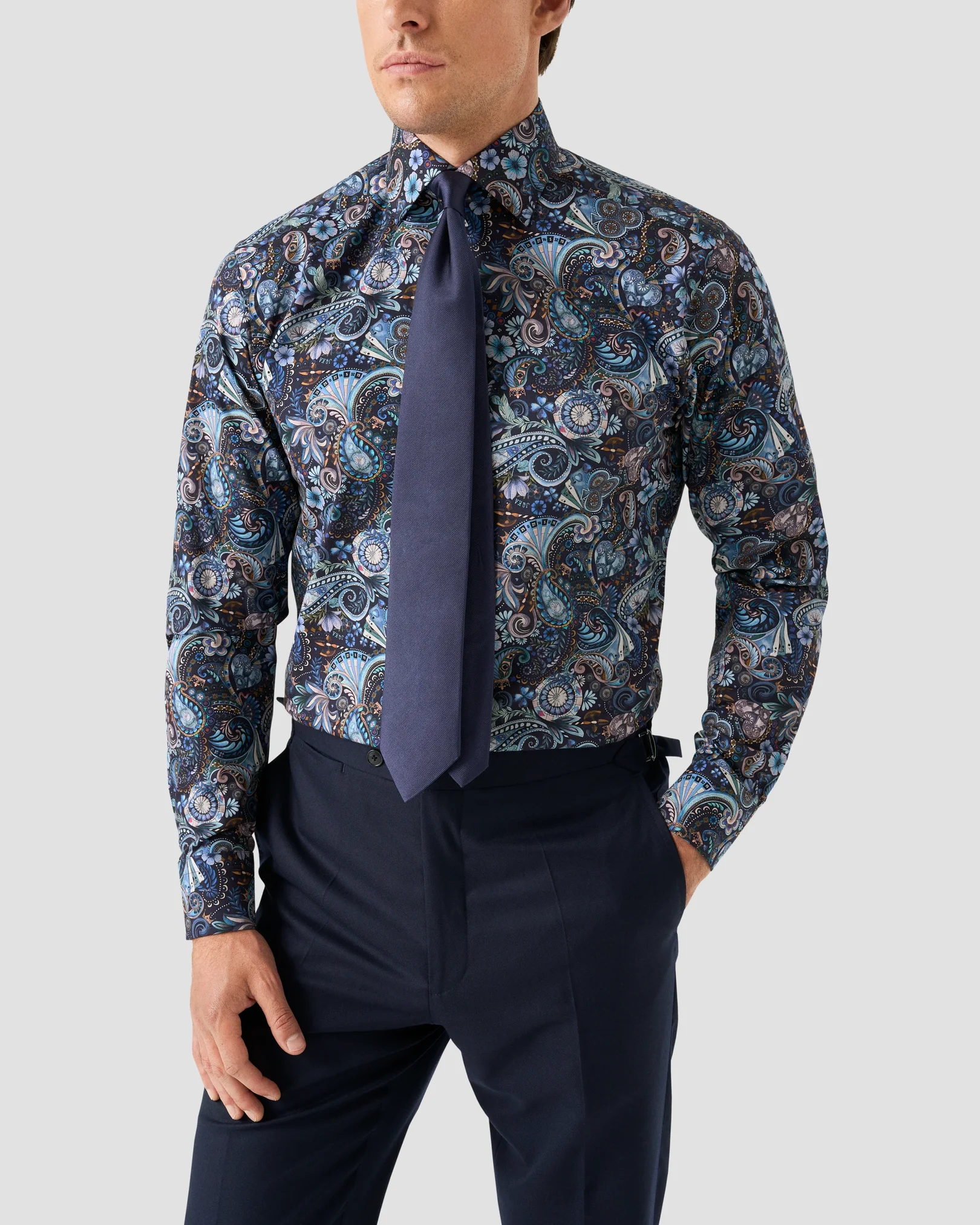 Eton - navy blue twill casino printed shirt