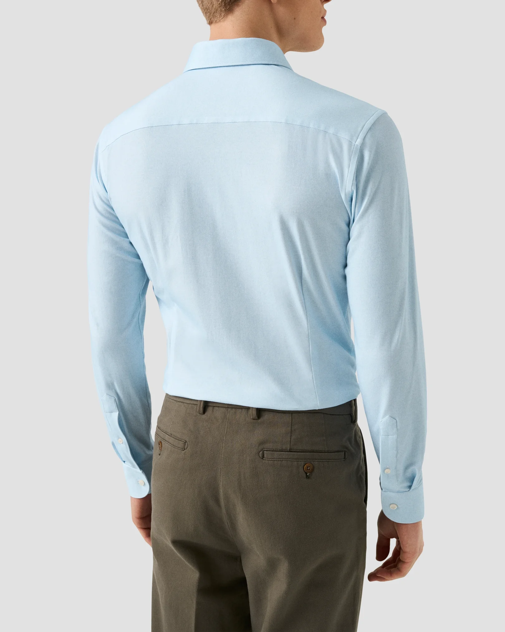 Eton - light blue solid cotton four way stretch shirt