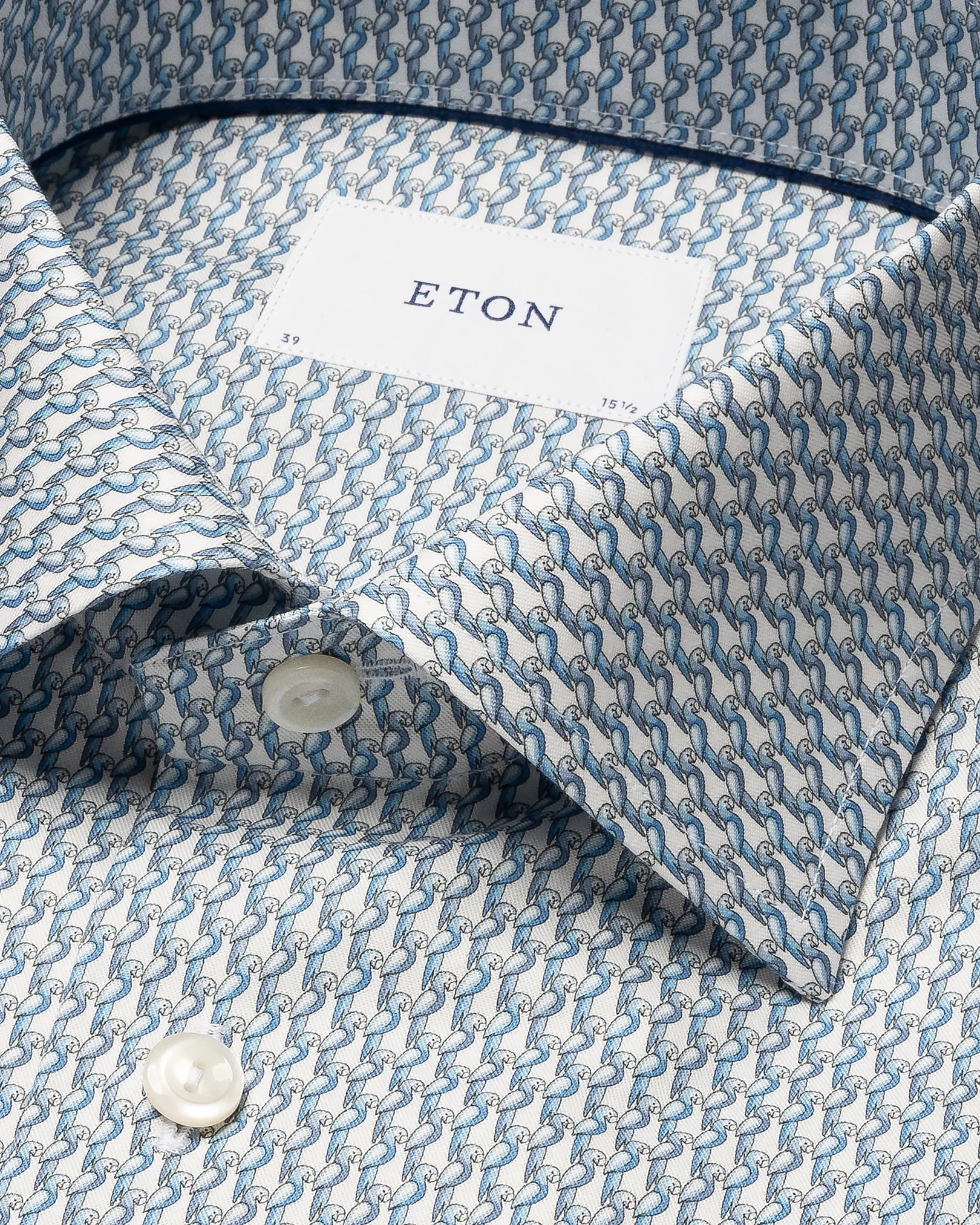 Eton - light blue parrot print signature twill shirt