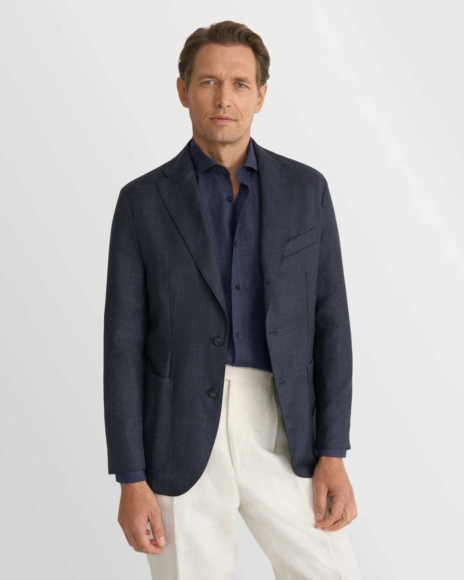 Eton - navy solid linen shirt 261