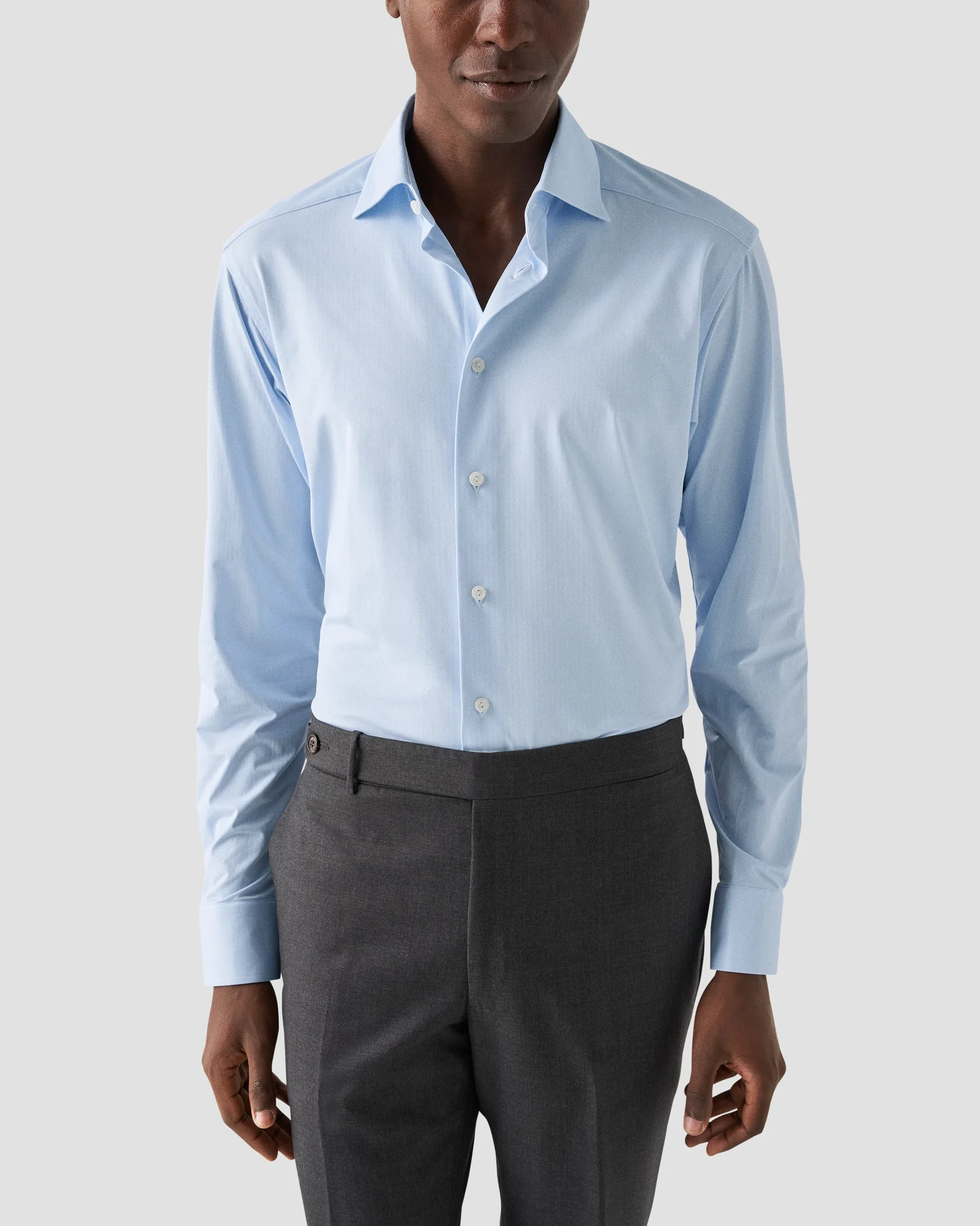 Eton - Chemise bleu clair stretch quatre-sens à chevrons