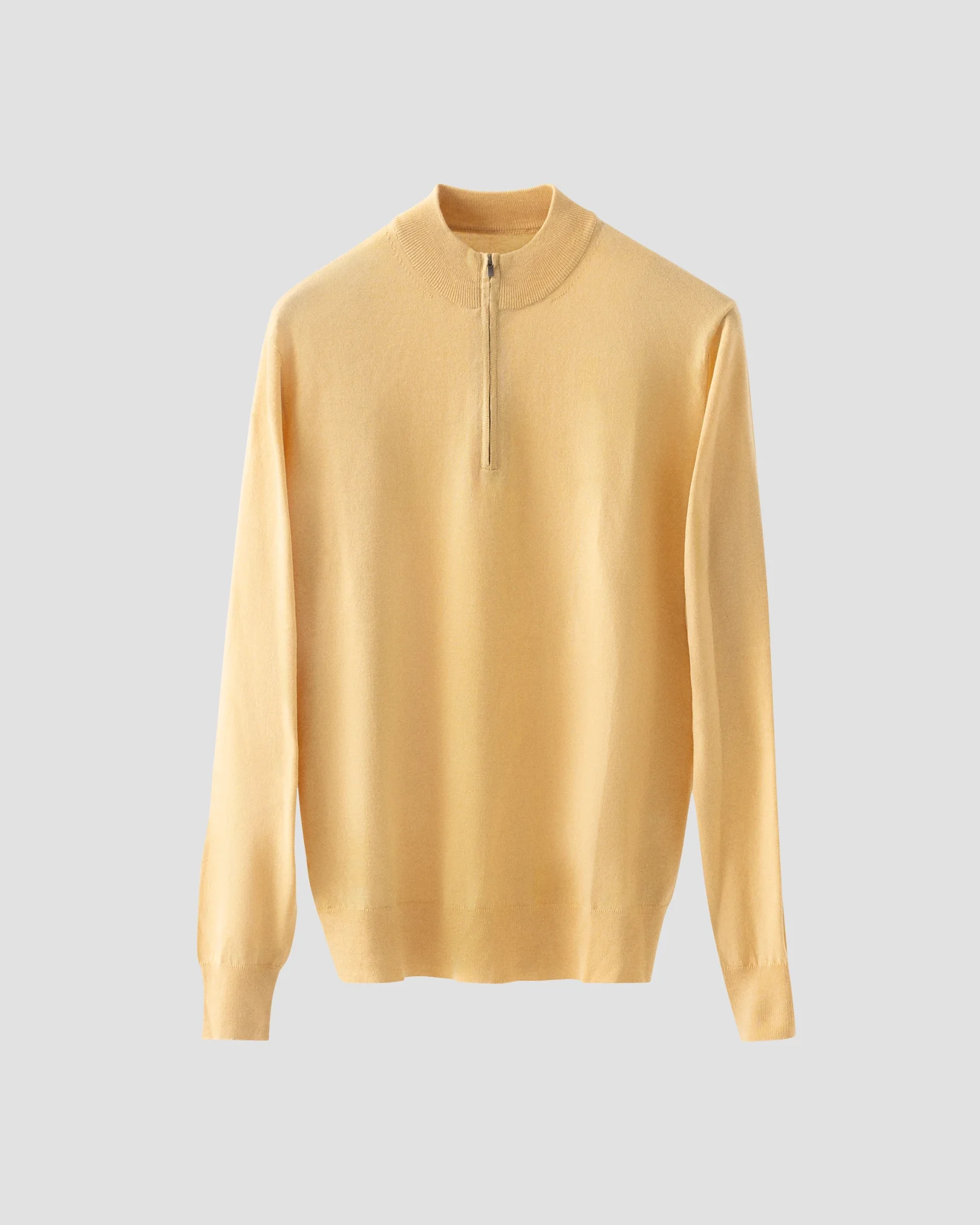 Eton - yellow cotton and cashmere quarter zip fine knit