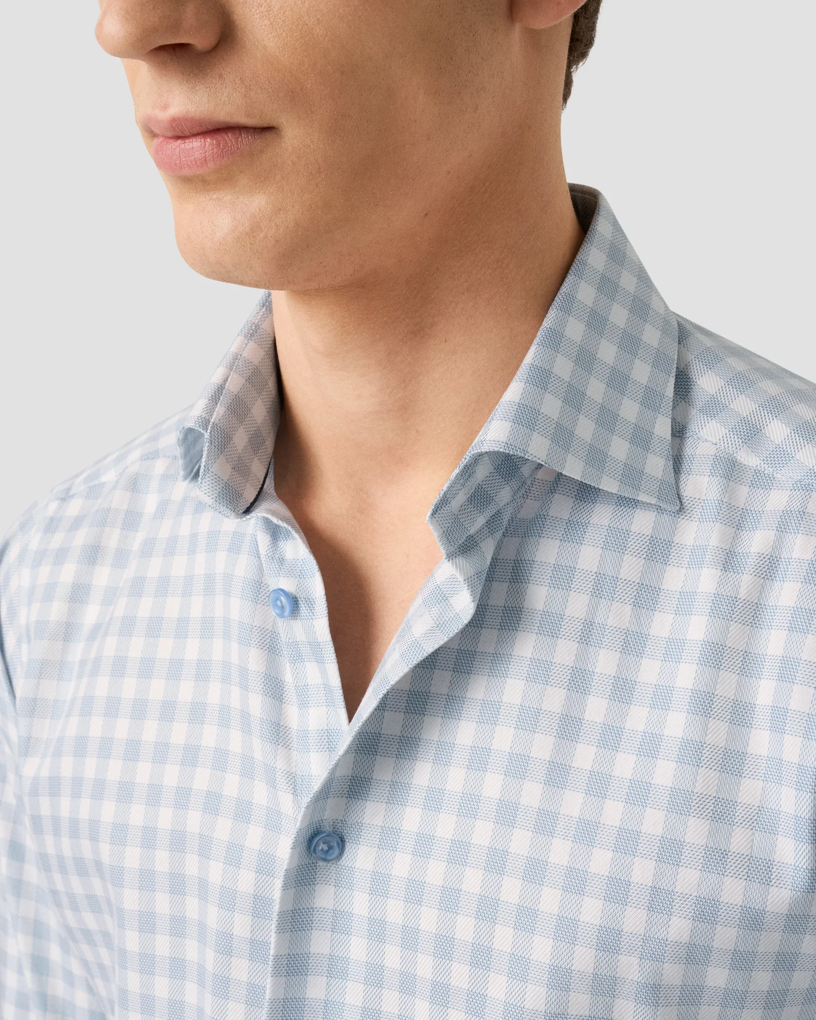 Eton - mid blue check signature twill shirt