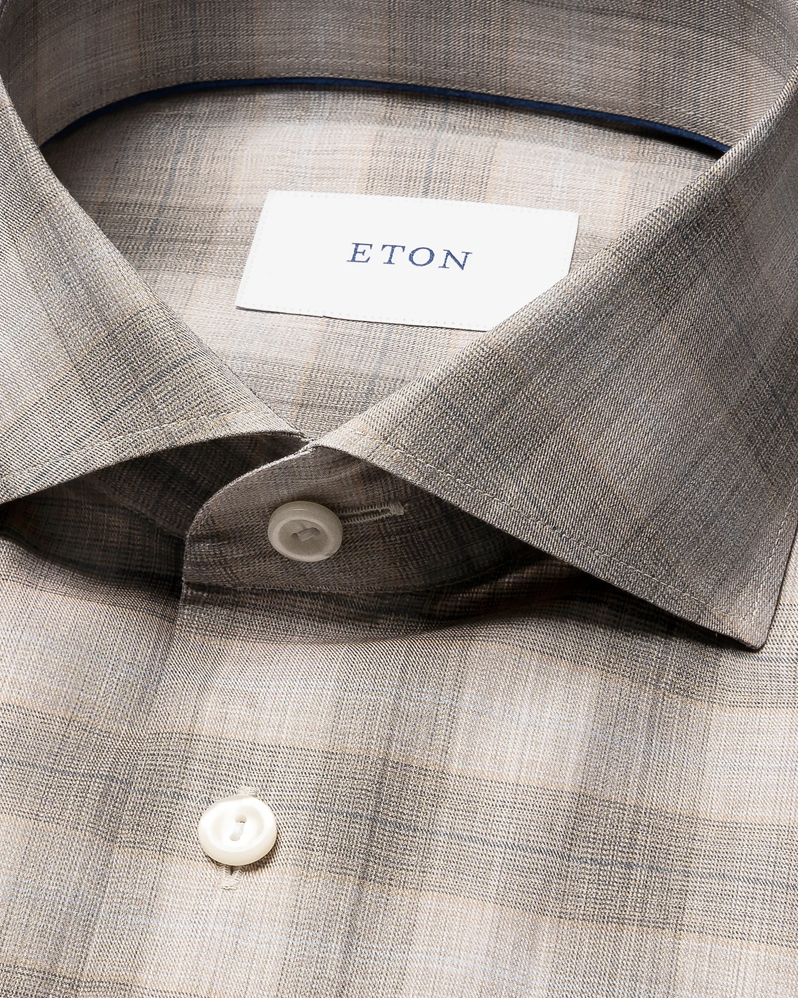 Eton - beige bold check melange twill shirt