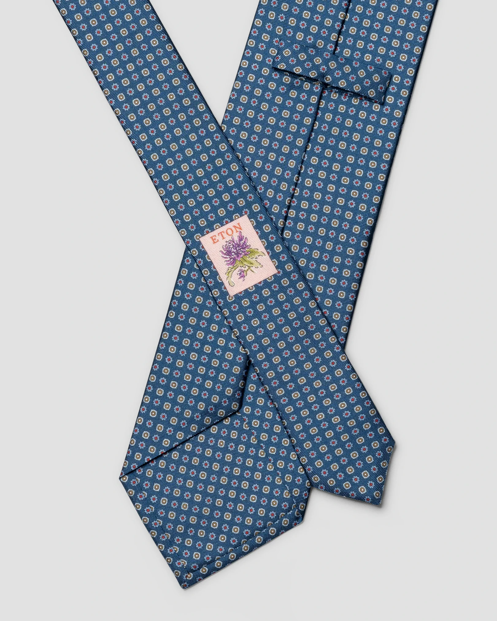 Eton - navy blue micro floral printed silk tie