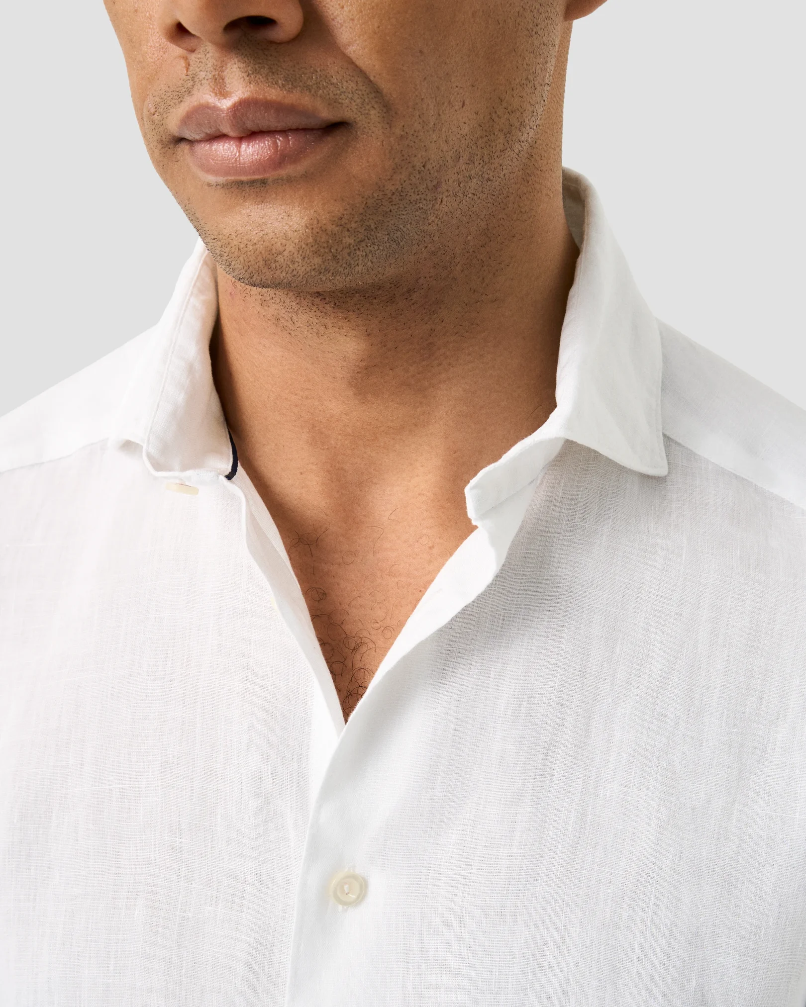 Eton - white solid short sleeve linen shirt