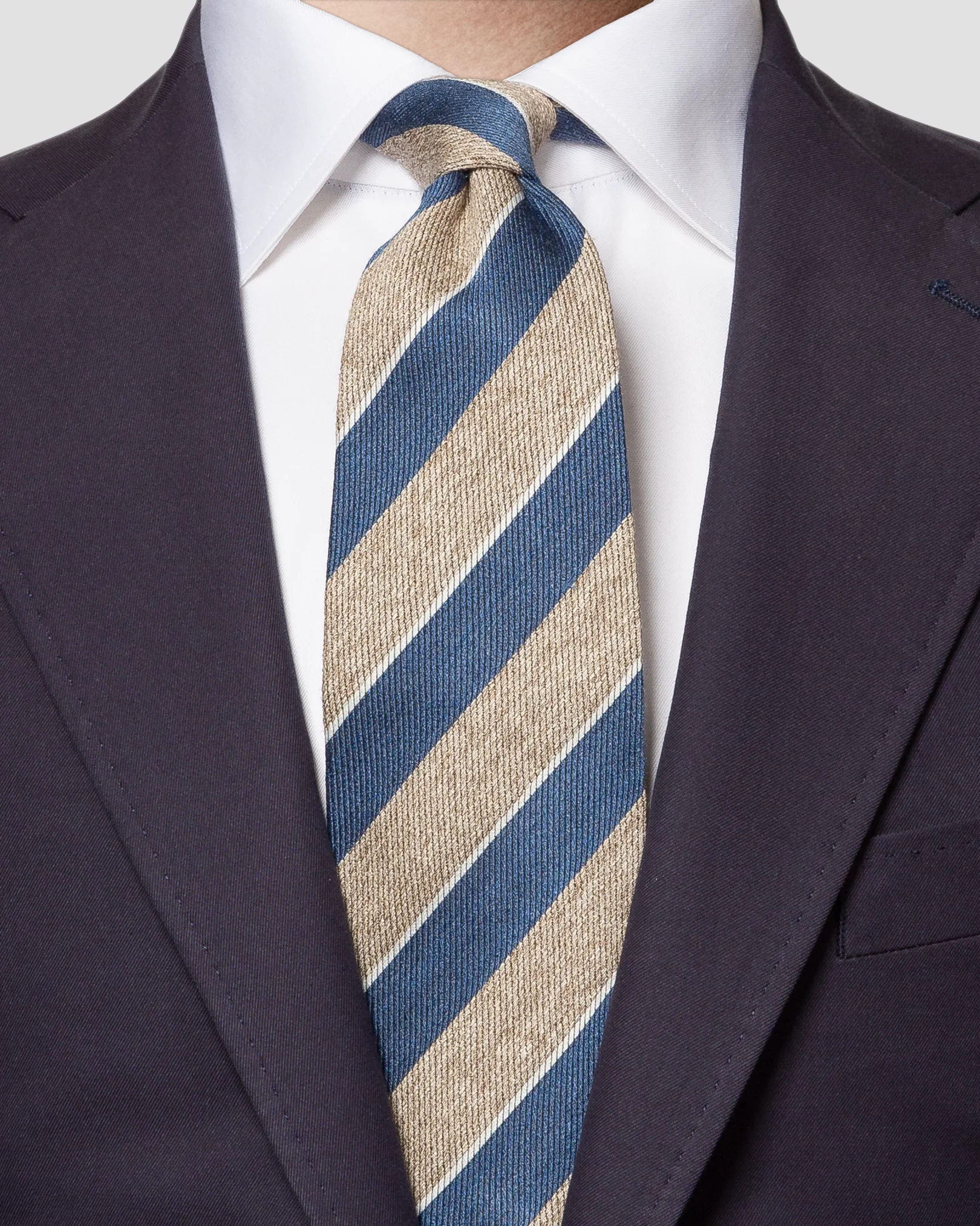 Eton - blue striped cotton silk linen tie aw