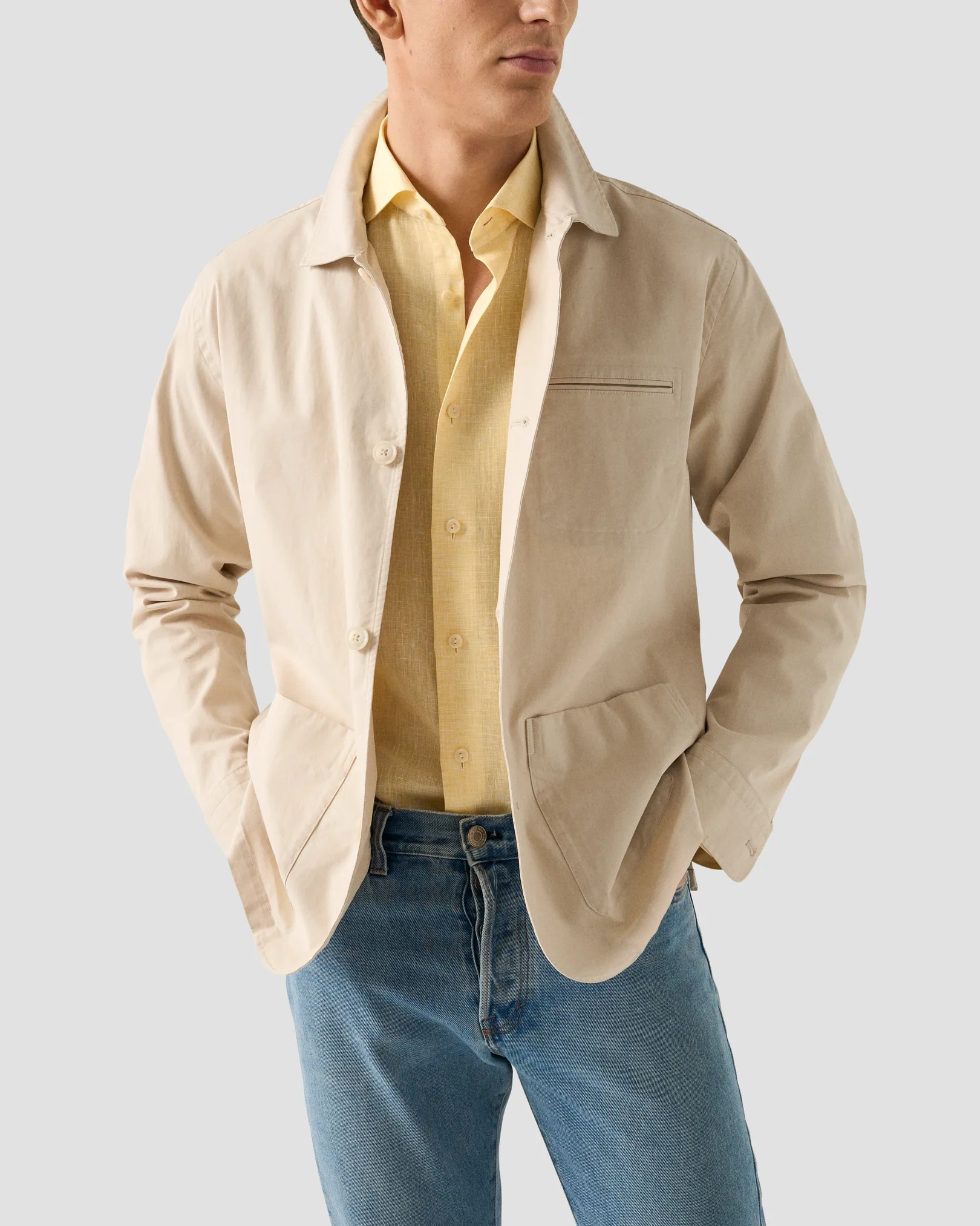 Eton - yellow solid linen shirt wide spread 261