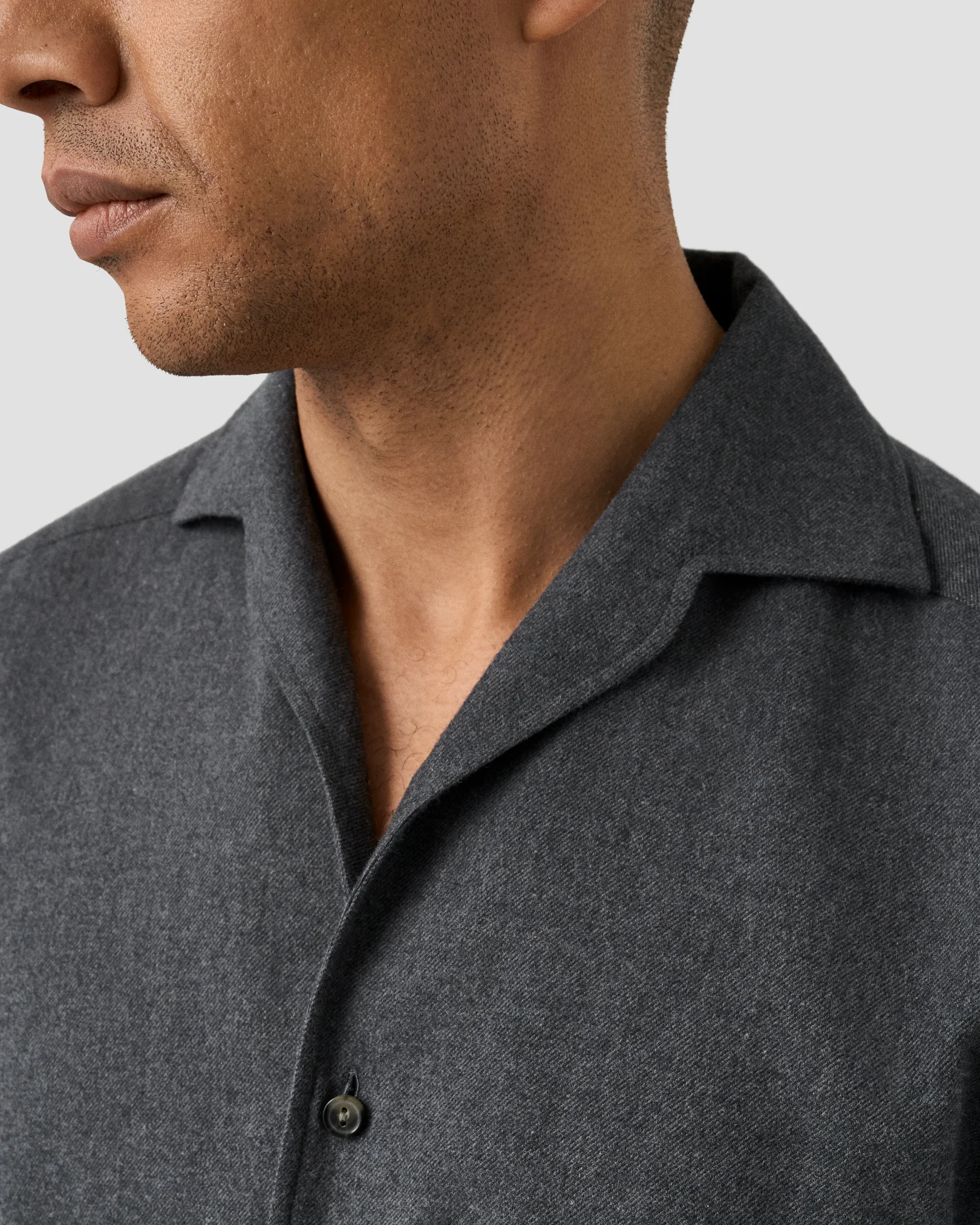 Eton - solid flannel shirt dark blue solid flannel shirt