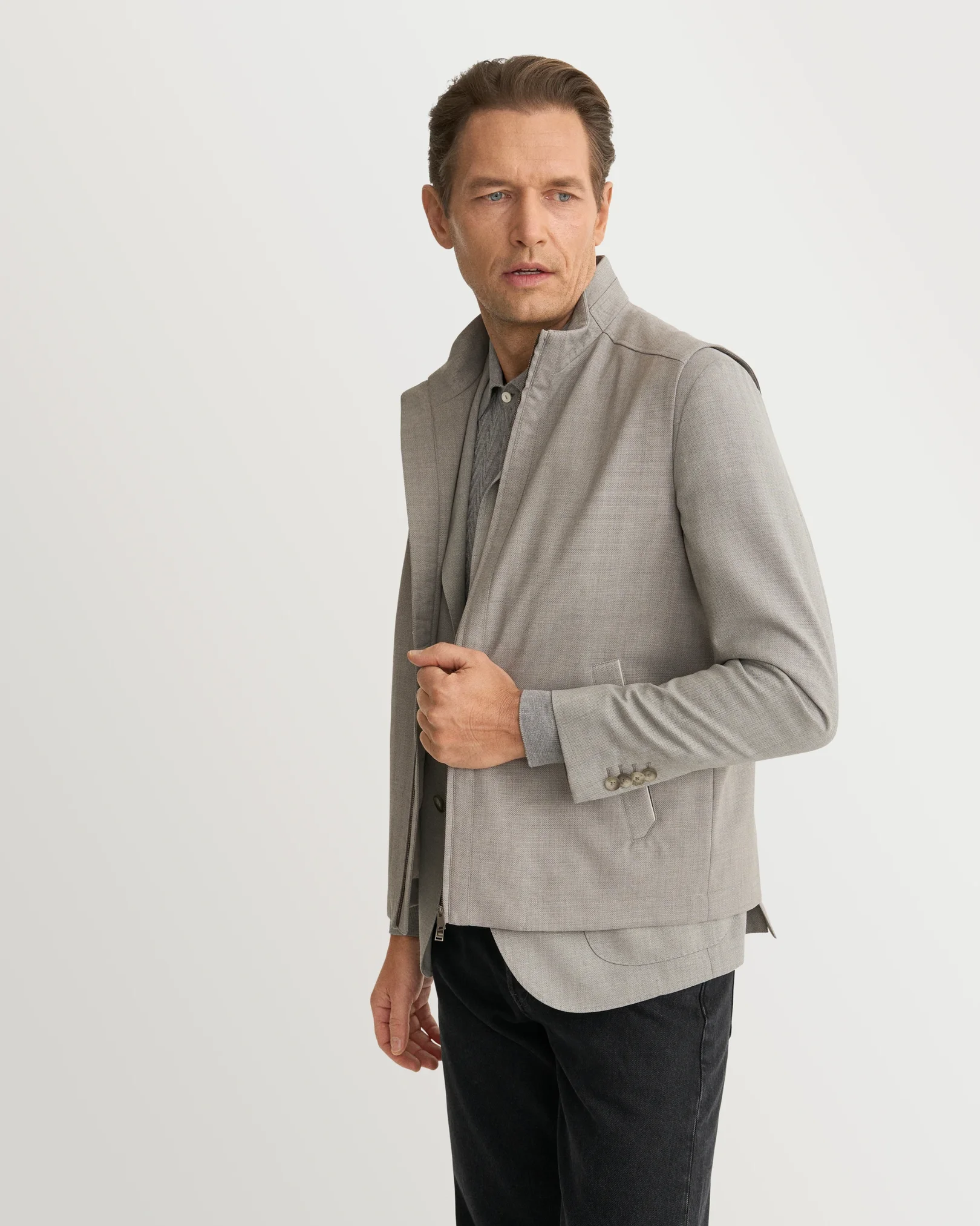 Eton - light grey lana tech hopsack vest