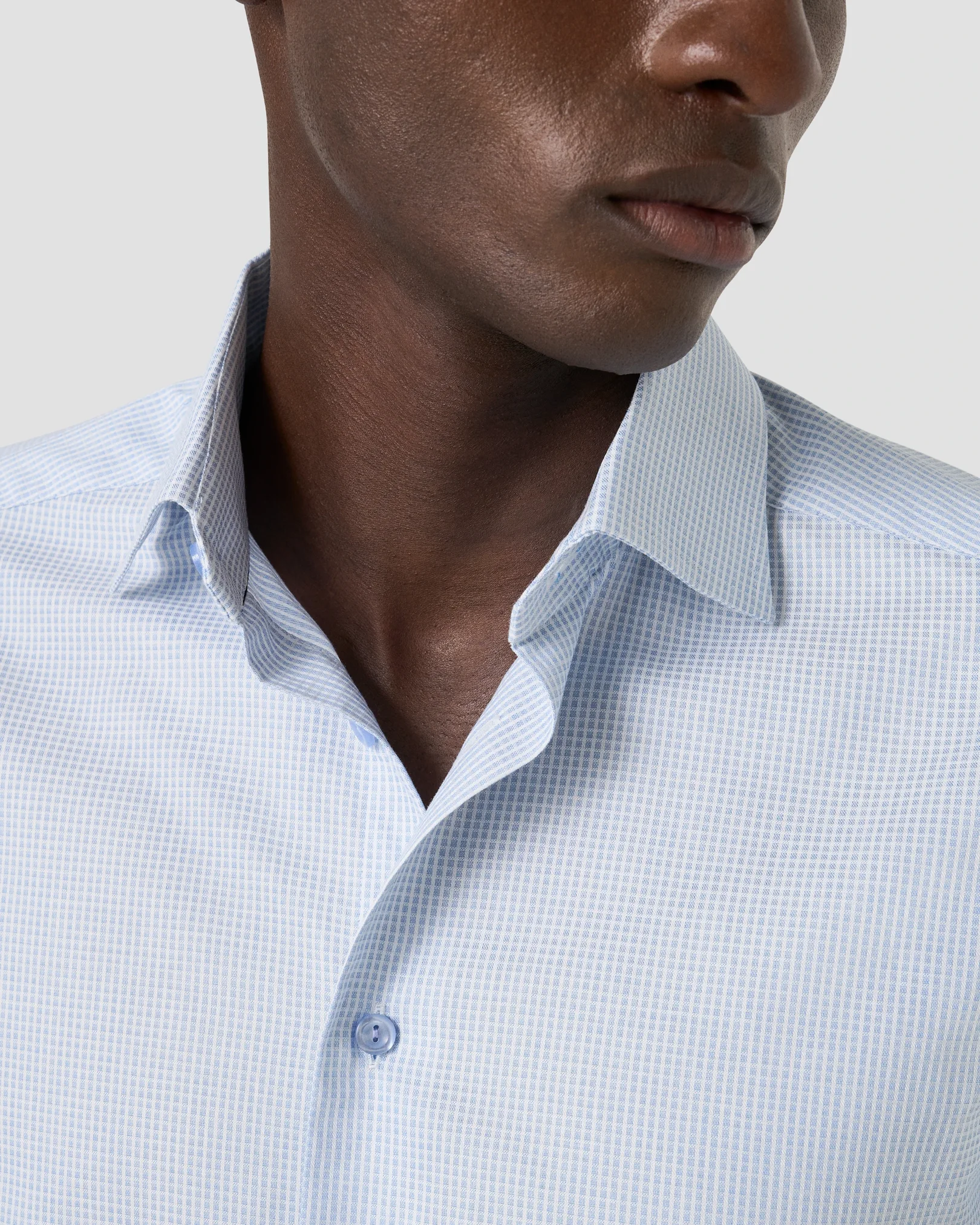 Eton - mid blue check twill shirt