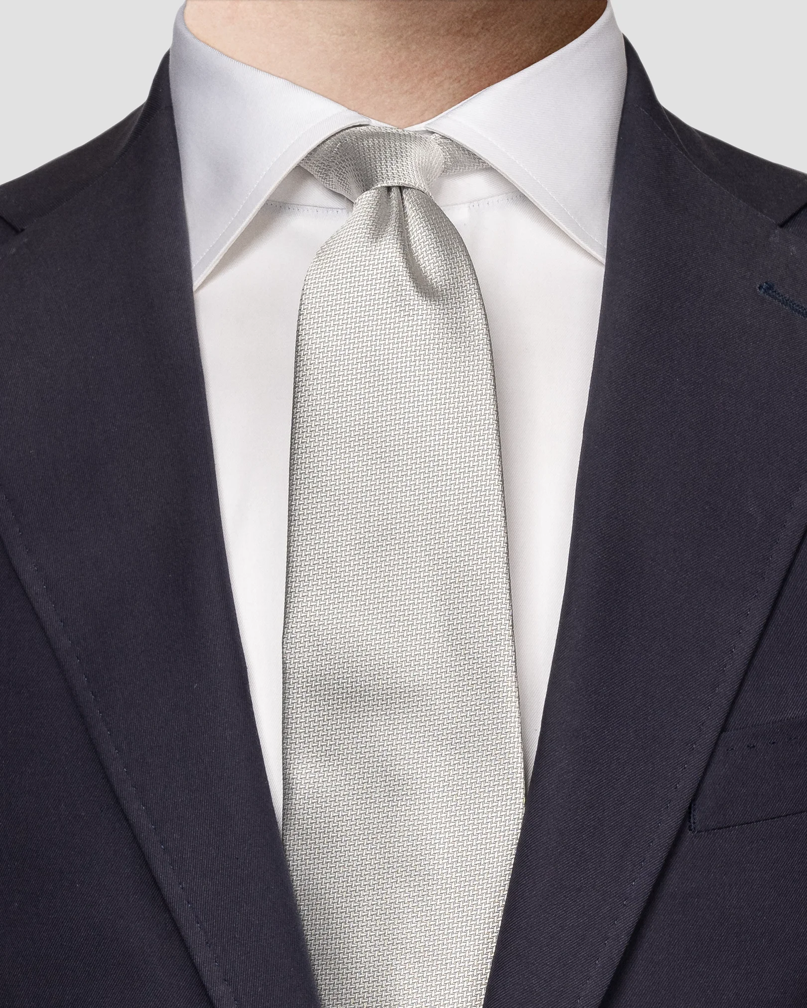 Eton - silver herringbone woven silk tie tie