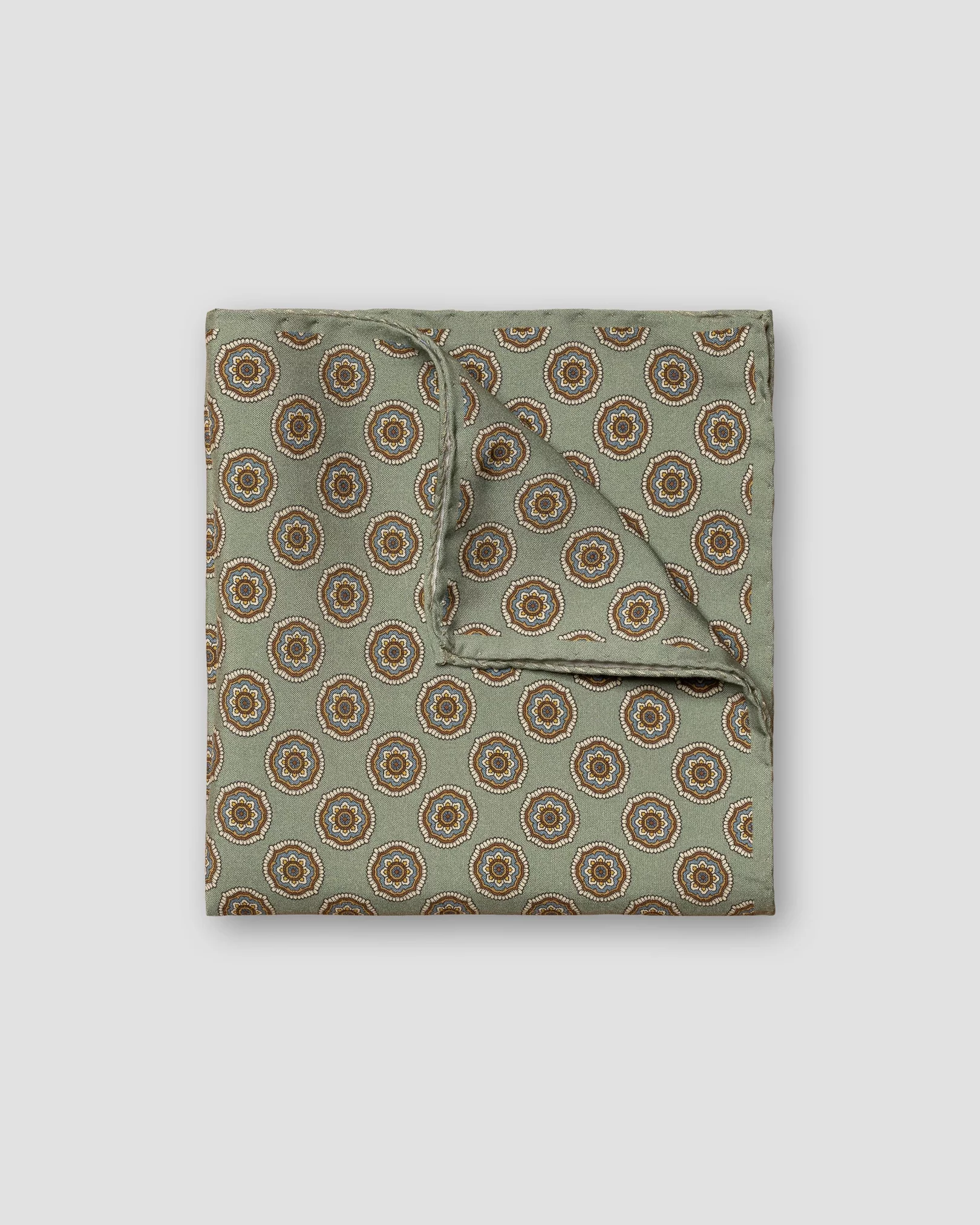 Eton - green geometric print fuji silk pocket square