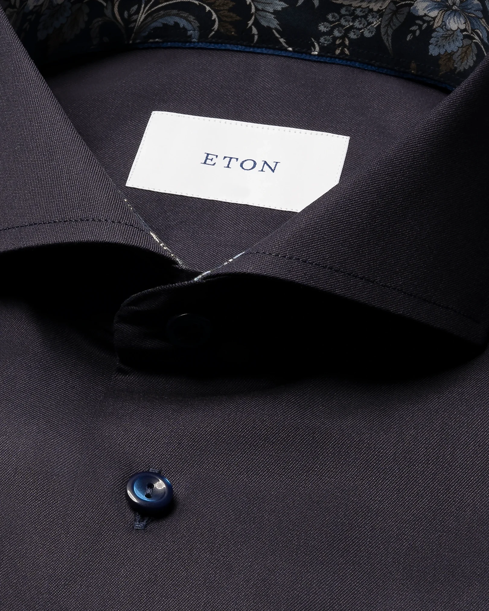Eton - 256 navy blue floral effect signature twill shirt extreme