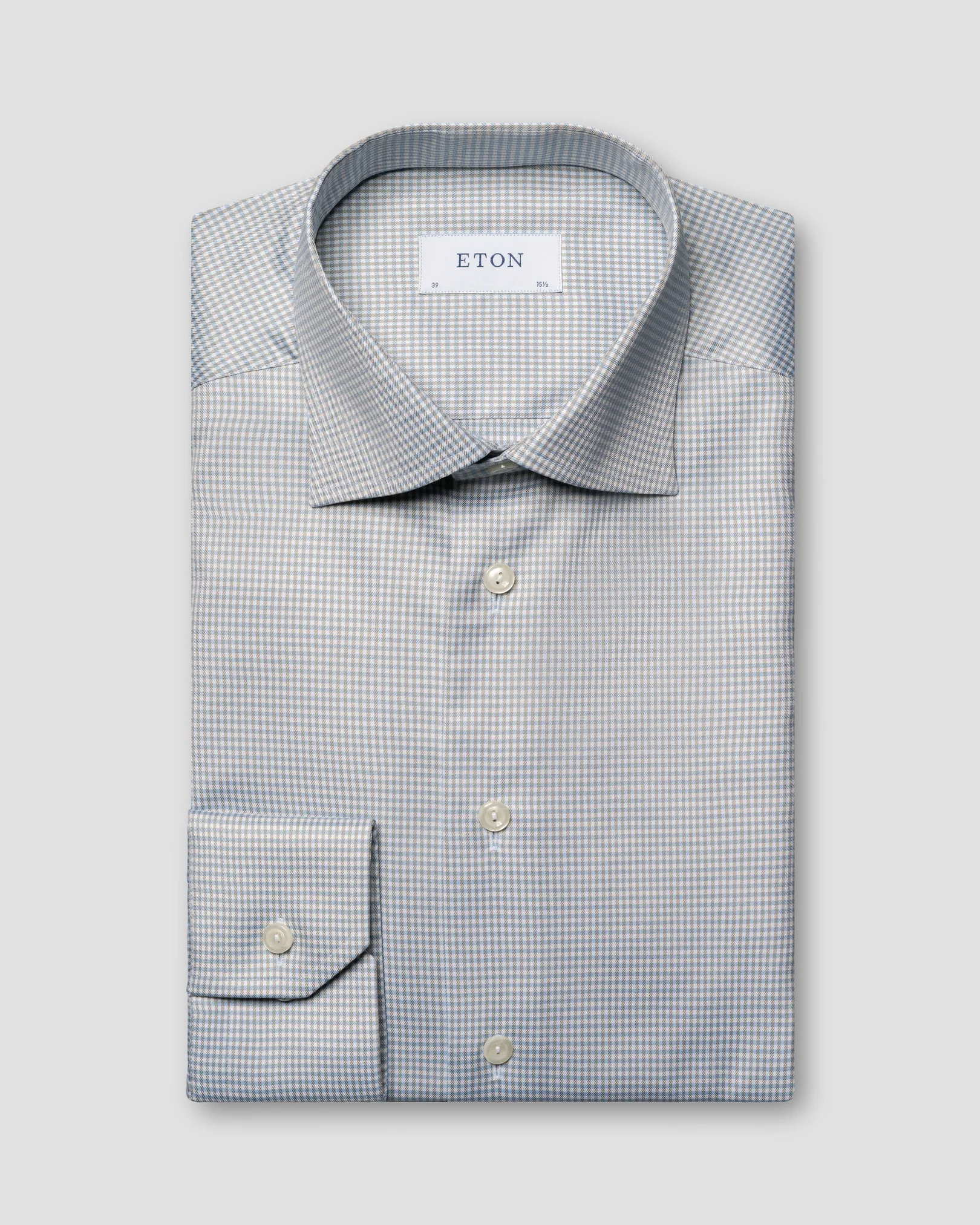 Eton - beige twill checked lyocell shirt