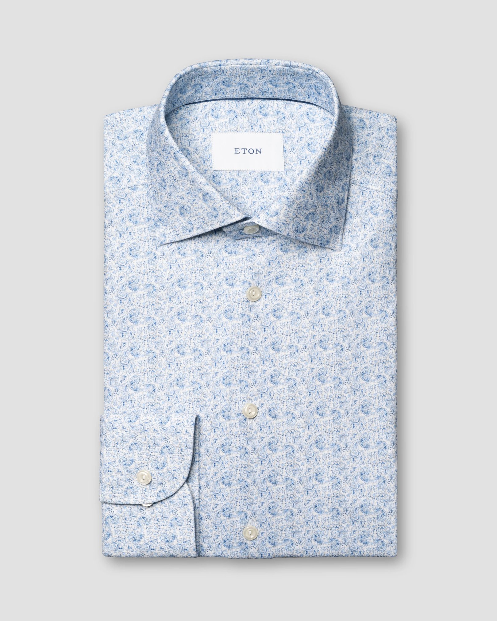 Eton - Light blue Paisley Cotton Four-Way Stretch Shirt