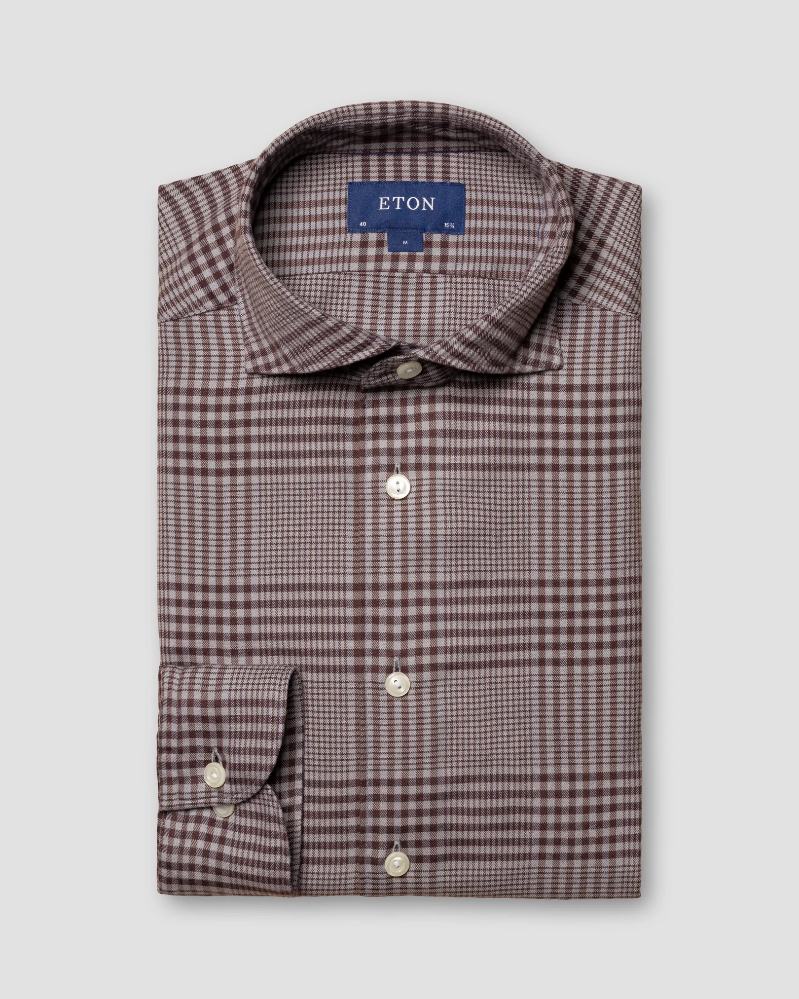 Eton - brown checked cotton tencel tm flannel shirt
