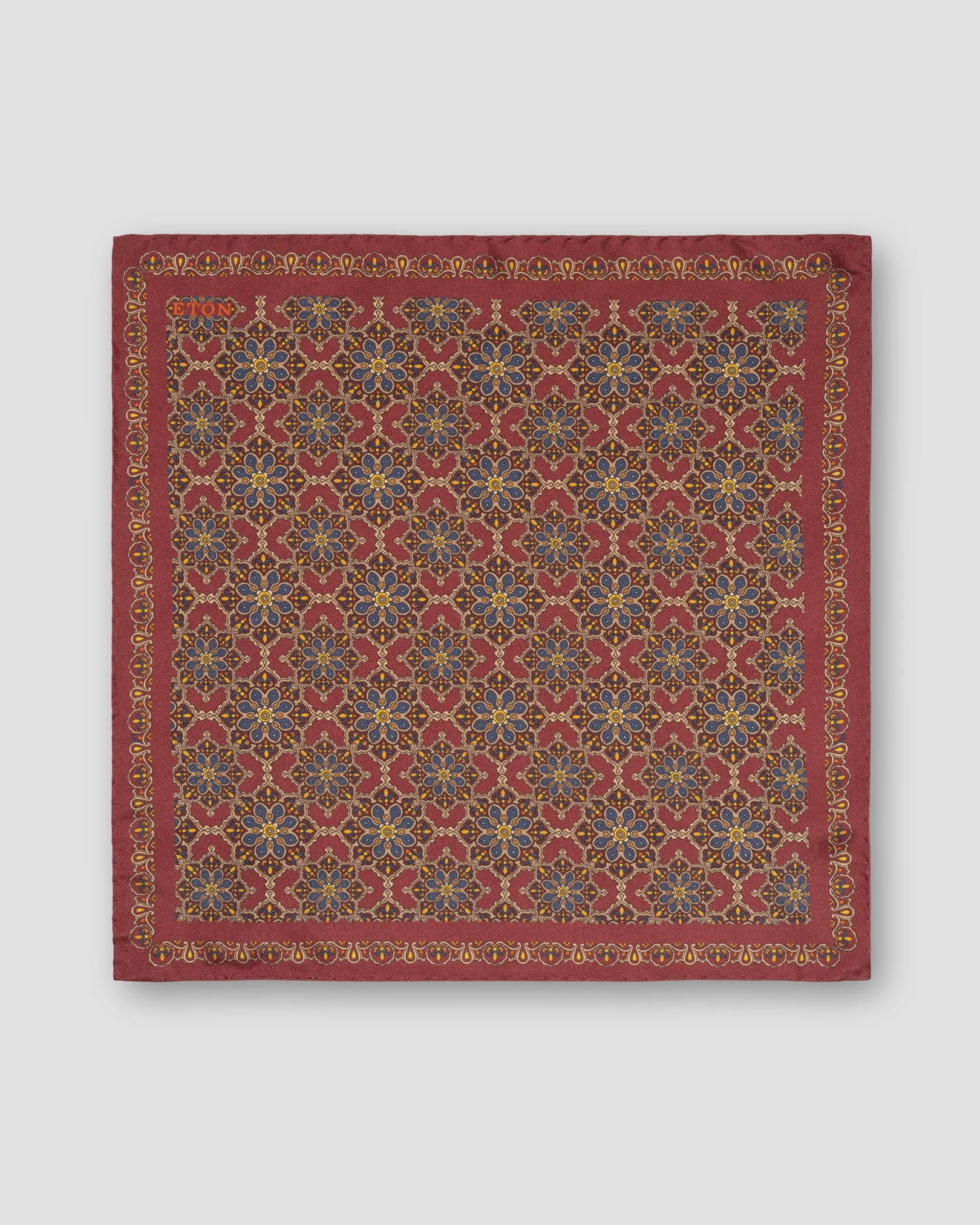 Dark Red Medallion Print Silk Pocket Square