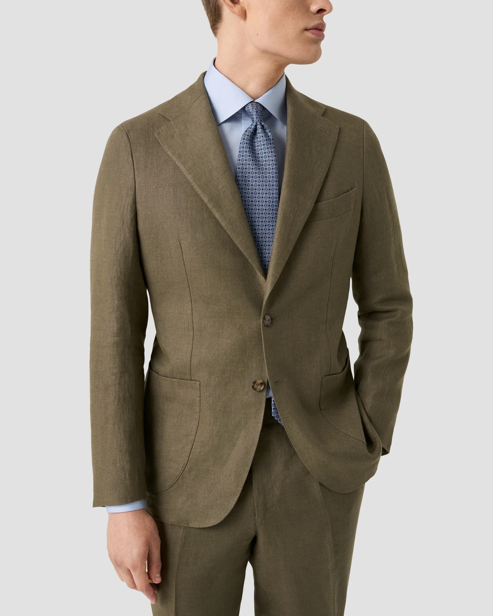 Eton - light blue solid paisley effect shirt