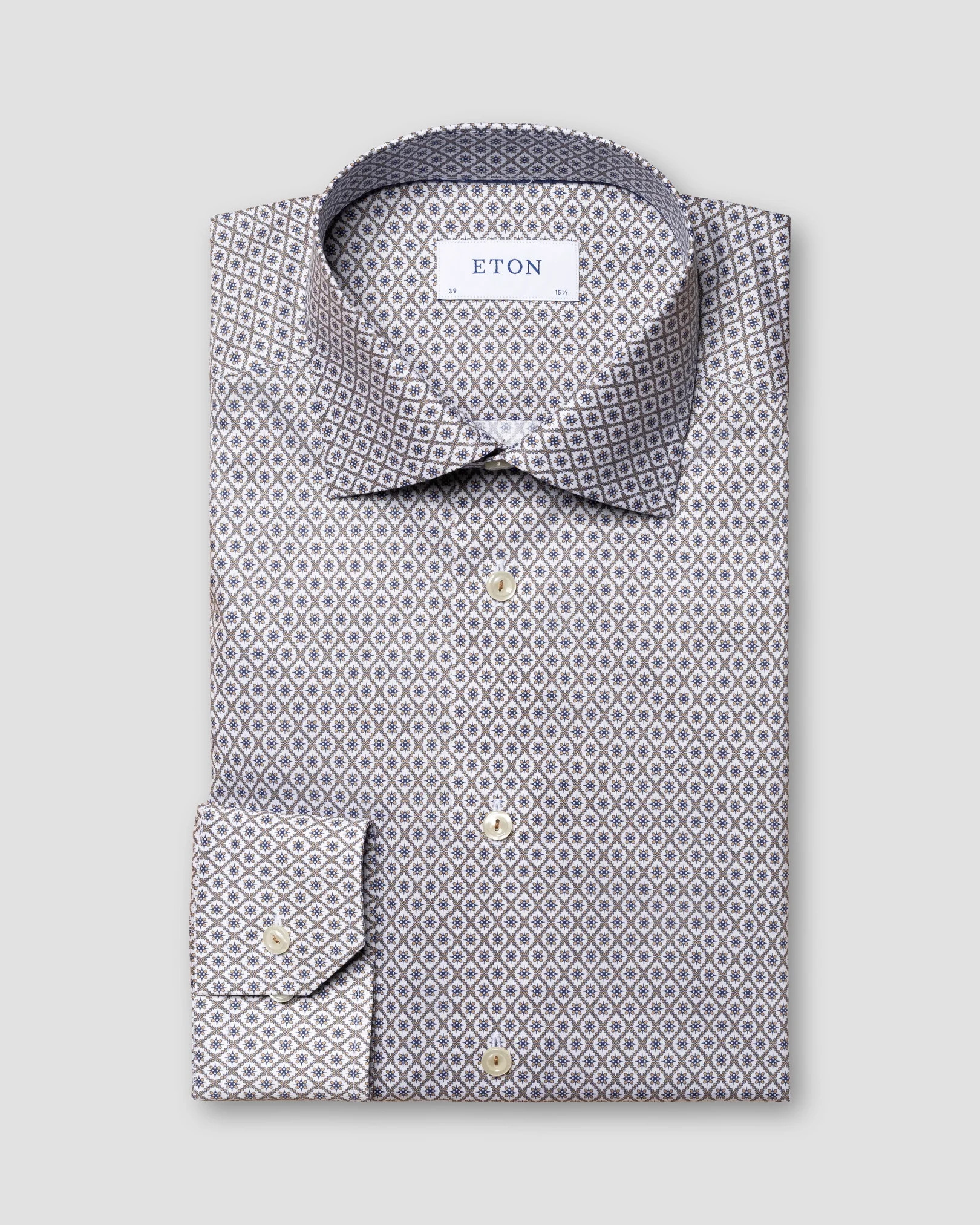 Eton - brown mosaic print fine twill shirt
