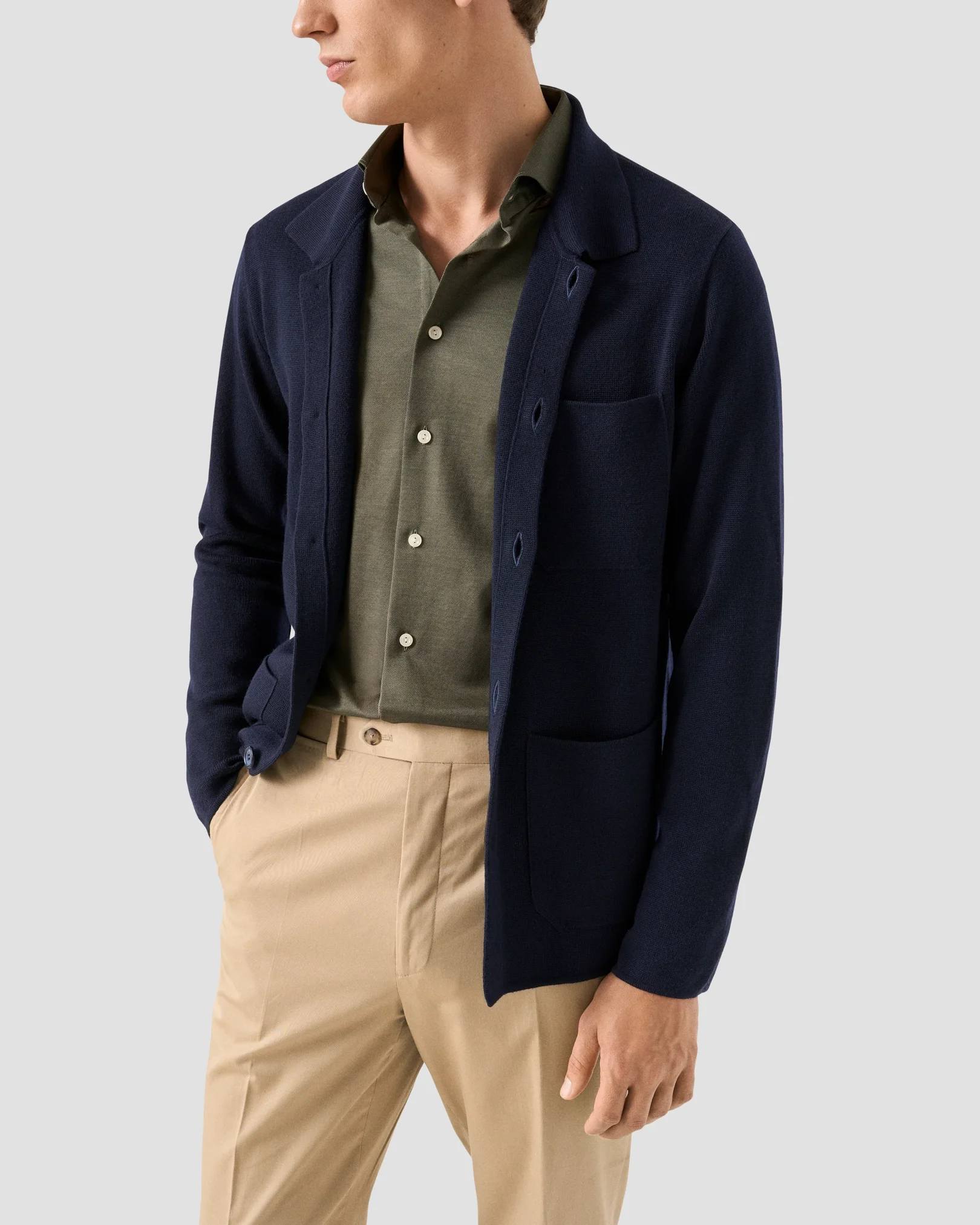 Eton - filo di scozia knit shirt dark green