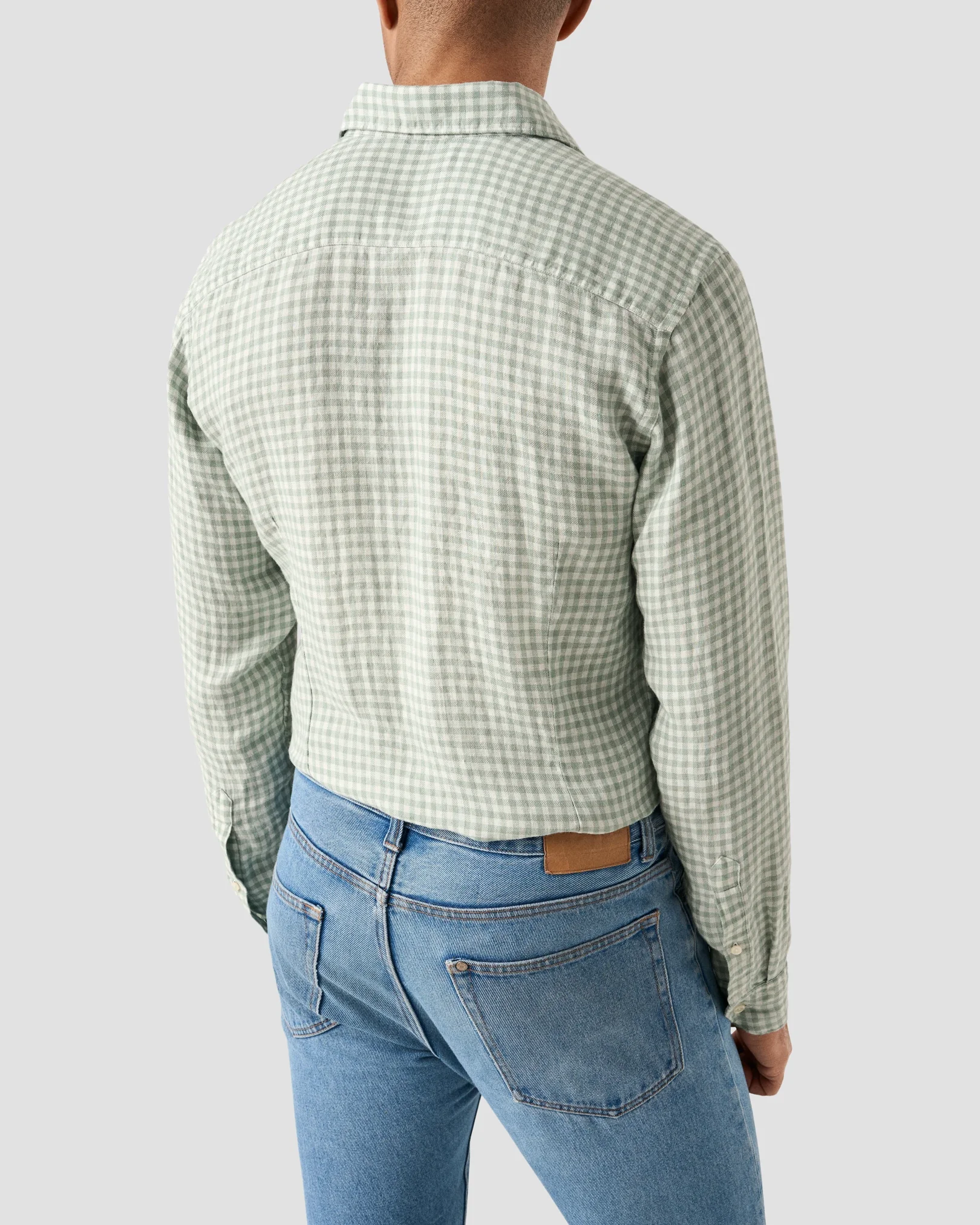 Eton - mid green checked linen twill shirt
