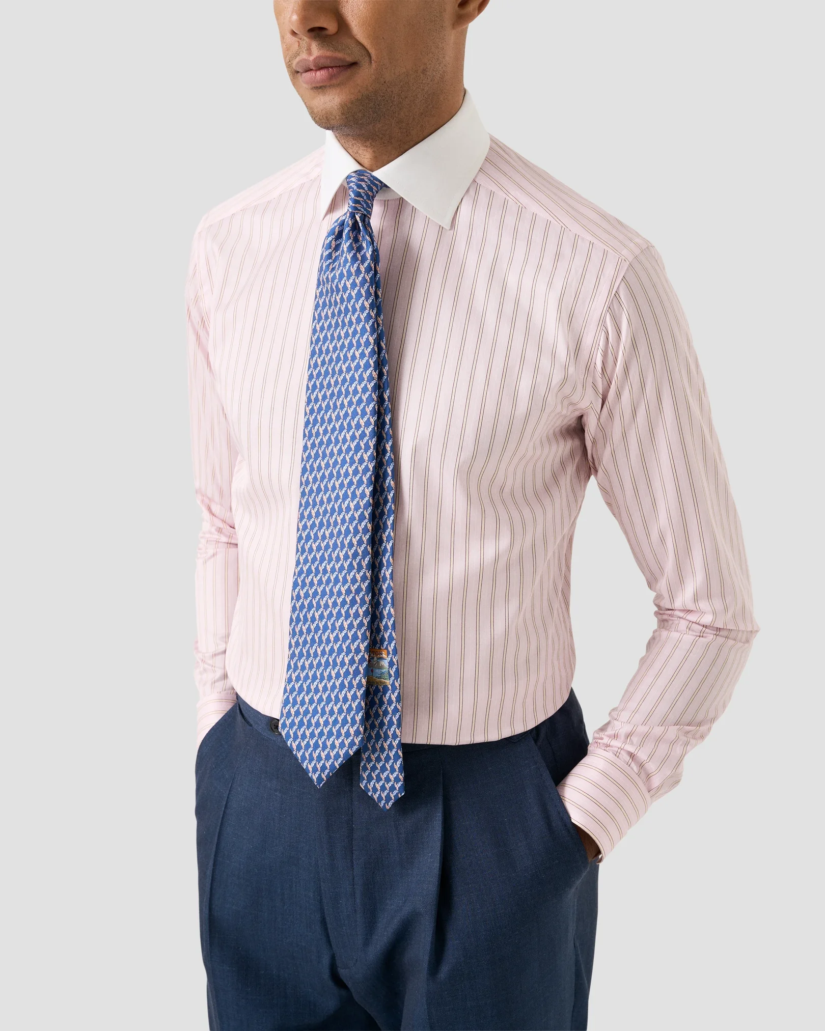 Eton - Striped White Collar Signature Twill Shirt