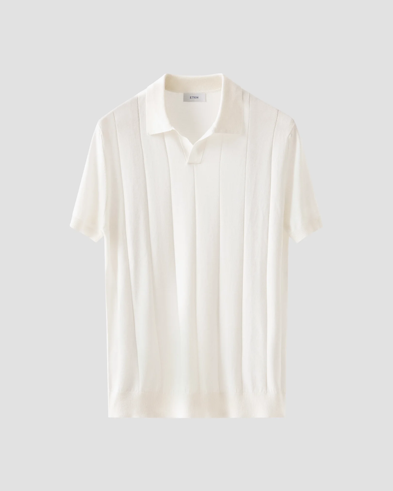 Eton - white cotton and silk open collar fine knit polo shirt