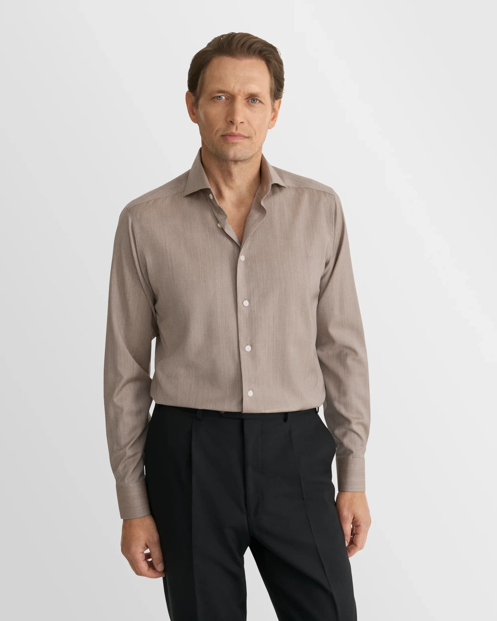 Eton - beige solid merino shirt