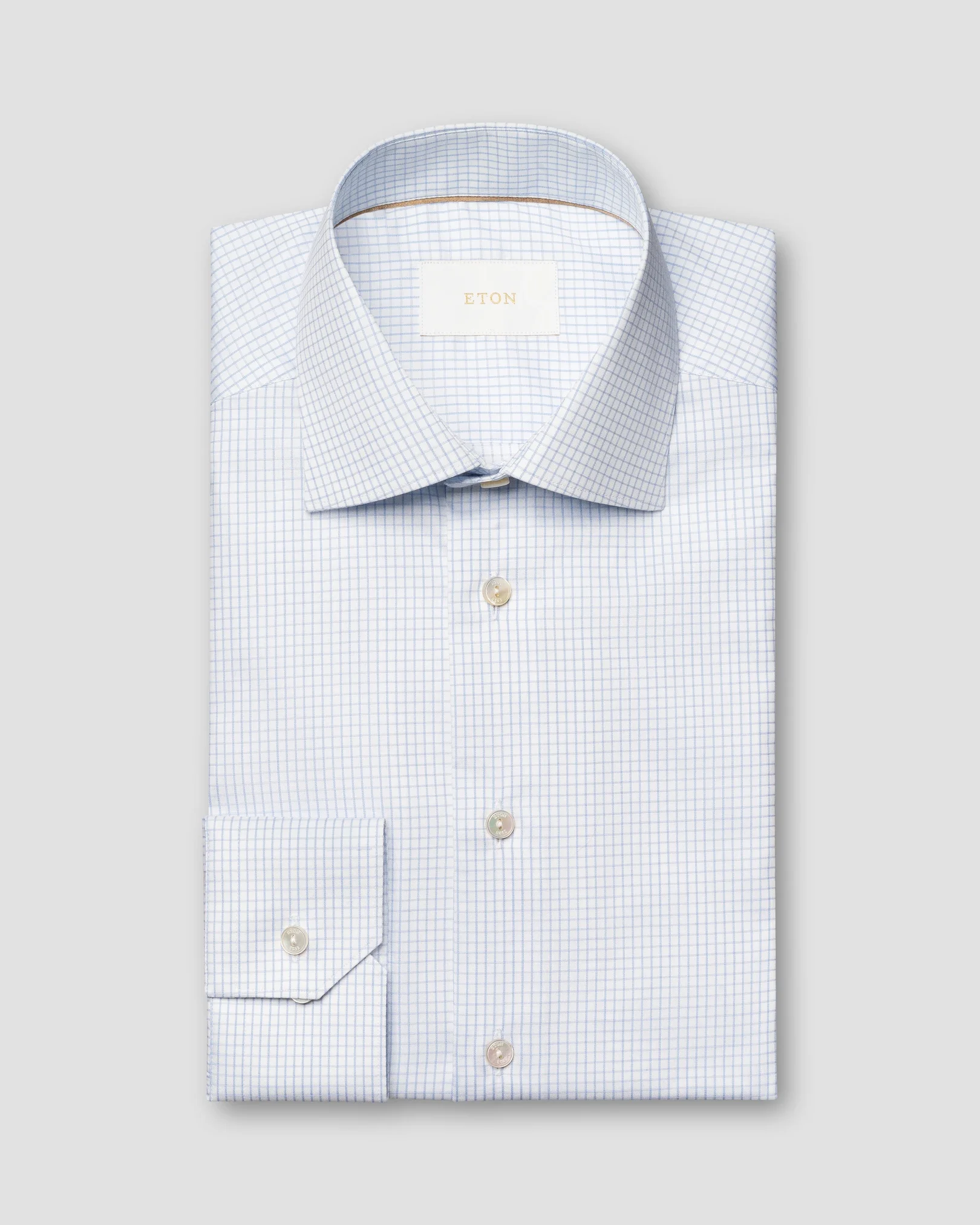 Eton - light blue checked supima shirt cut away single contemporary