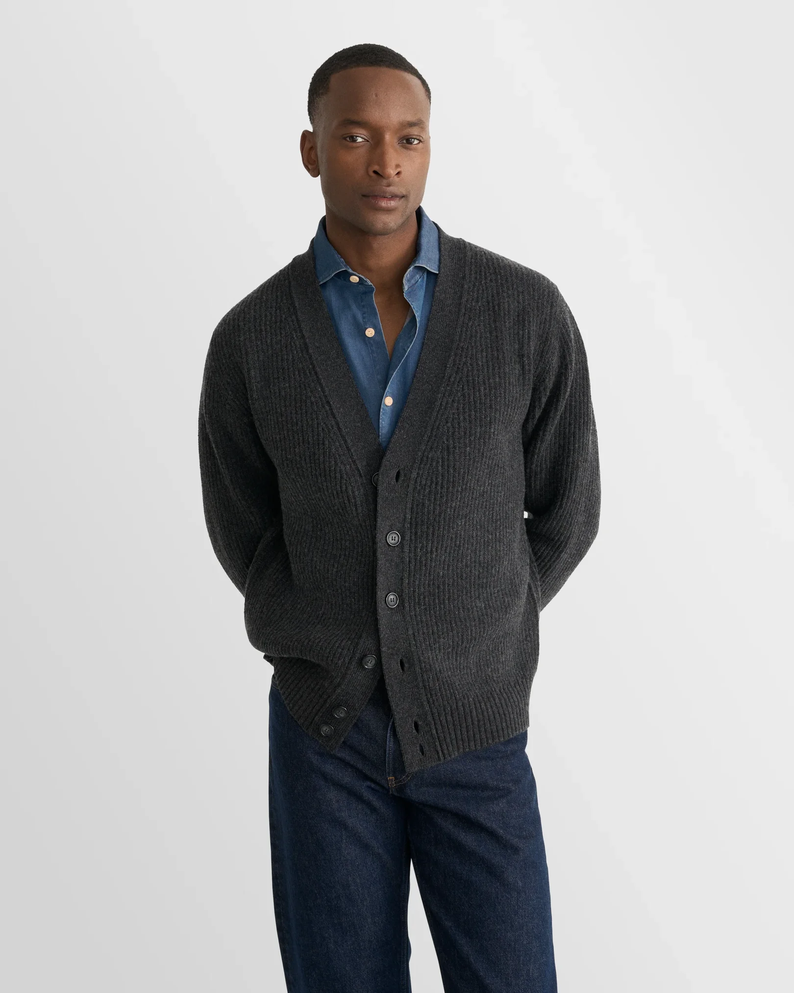 Eton - navy blue denim stretch shirt