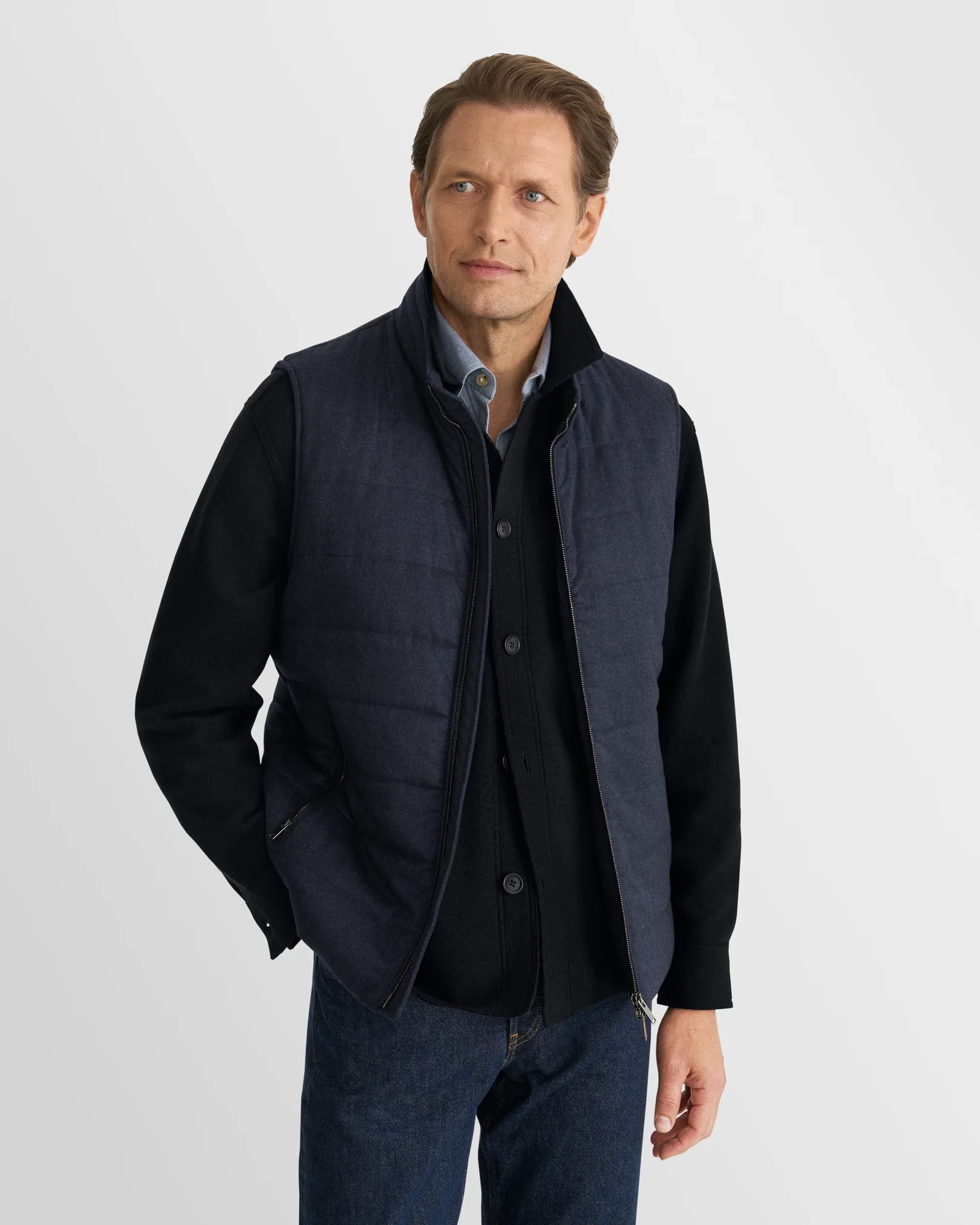 Eton - navy blue boiled wool cotton shirt jacket