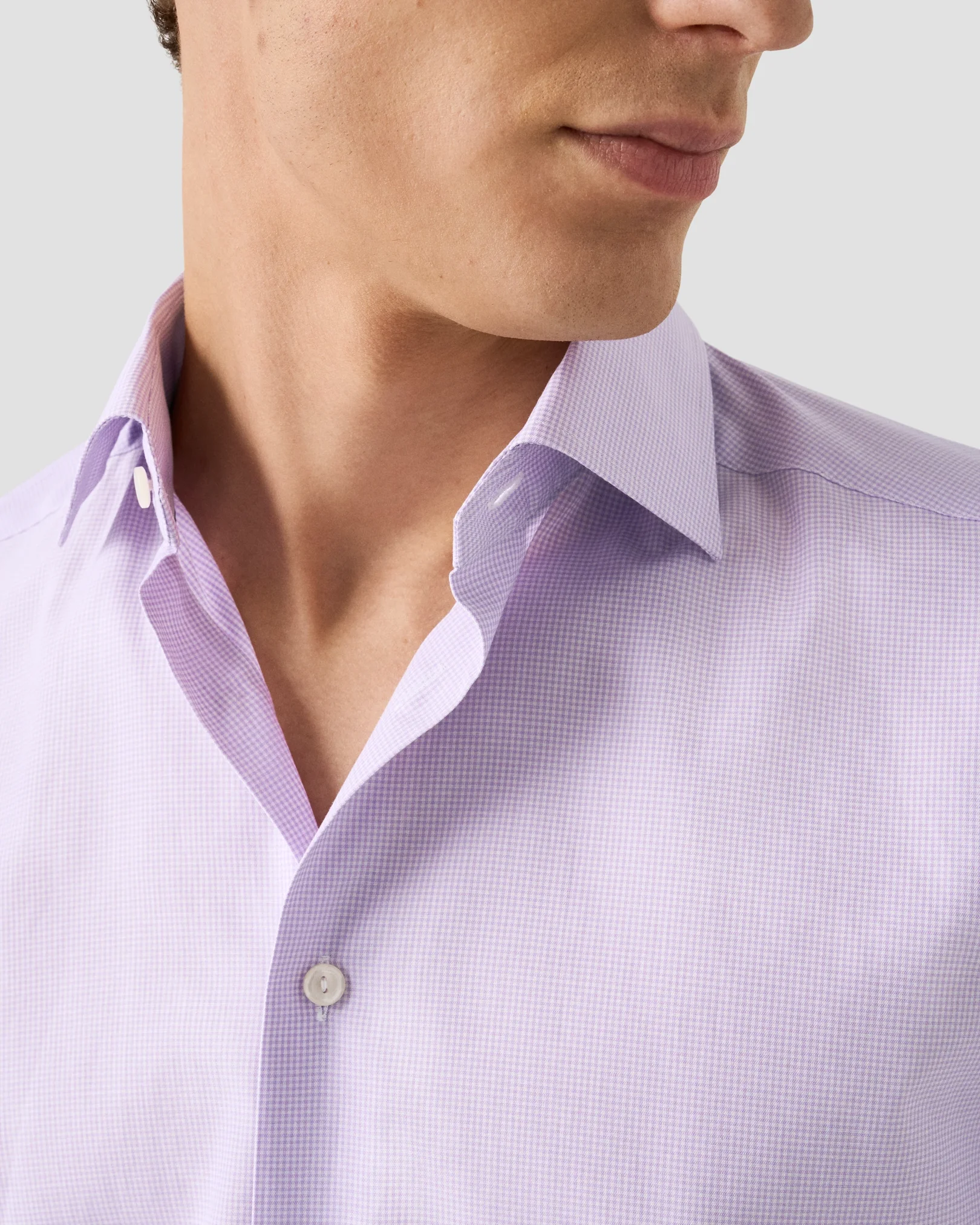 Eton - light purple fine check signature twill shirt