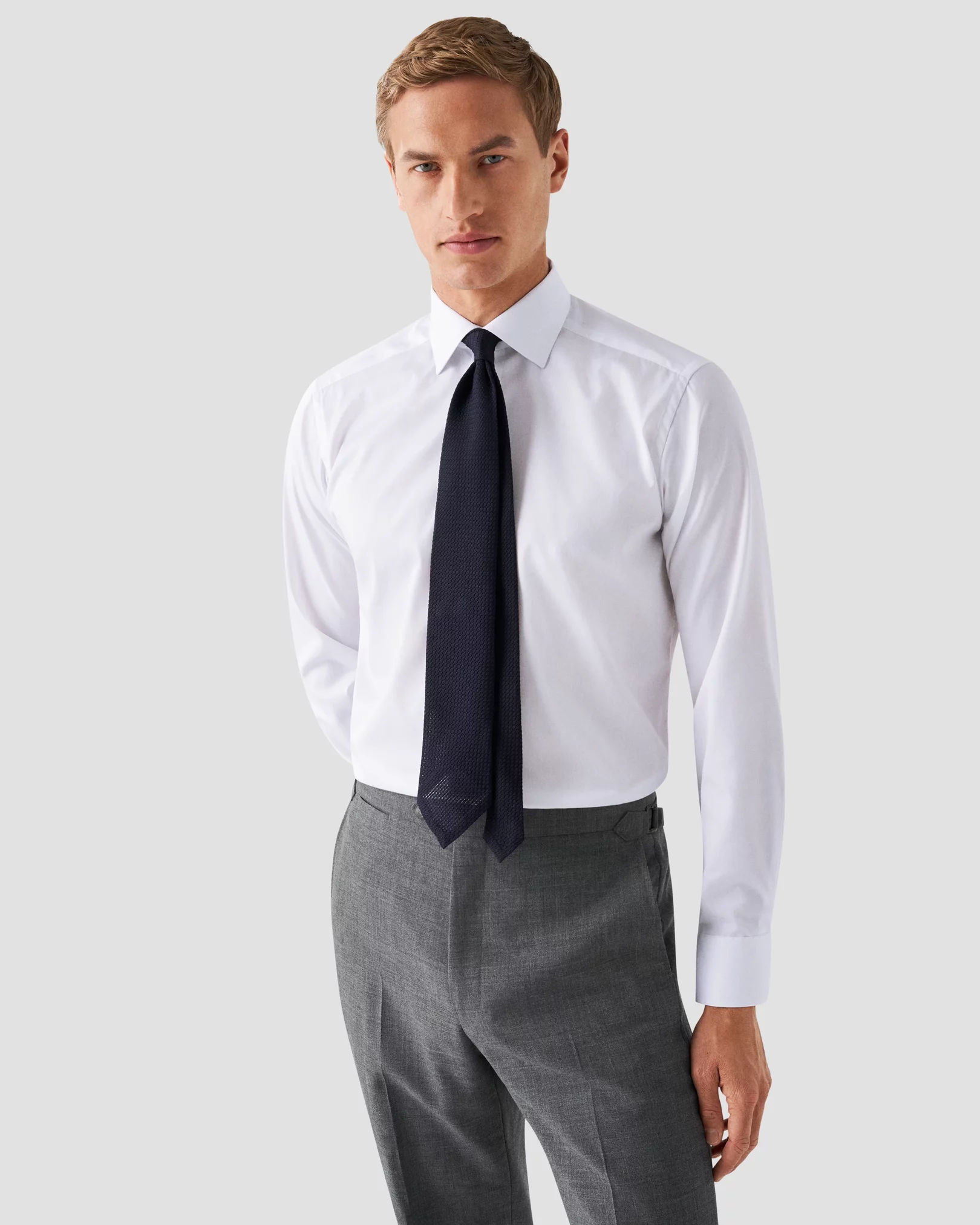 Eton - white twill shirt with grey details