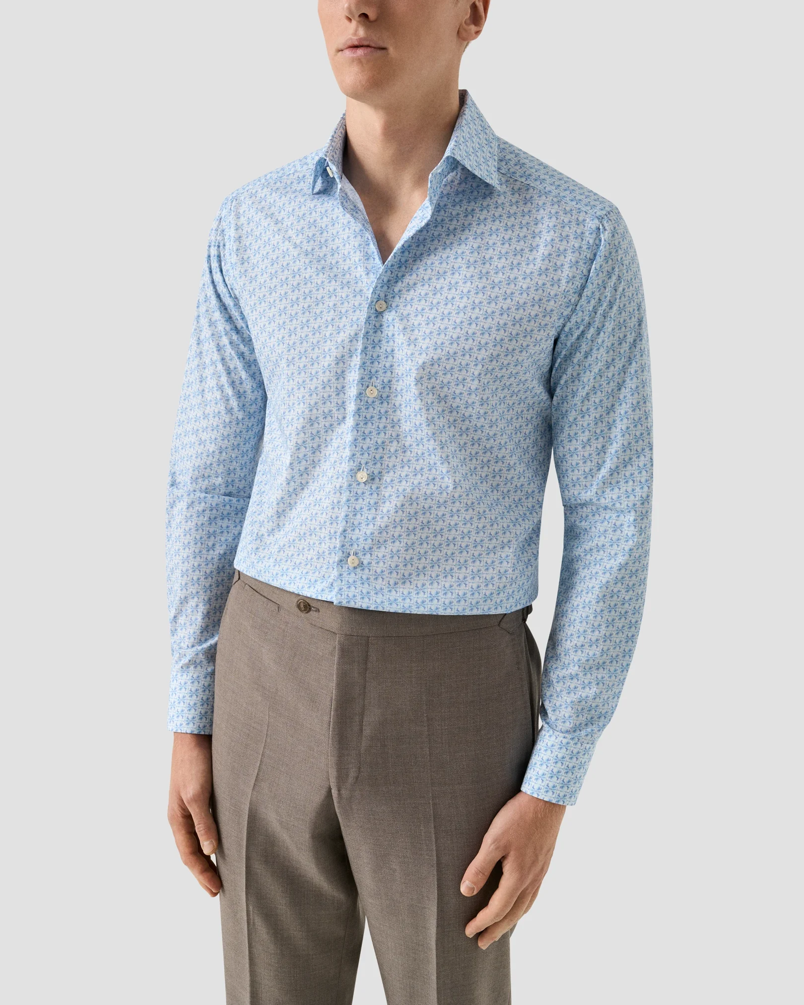 Eton - light blue floral signature poplin shirt