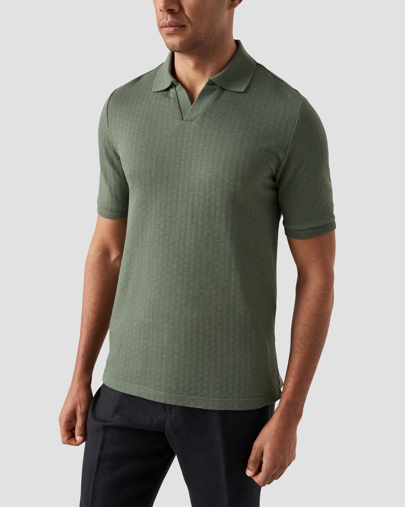 Eton - dark green diamond jaquard polo shirt